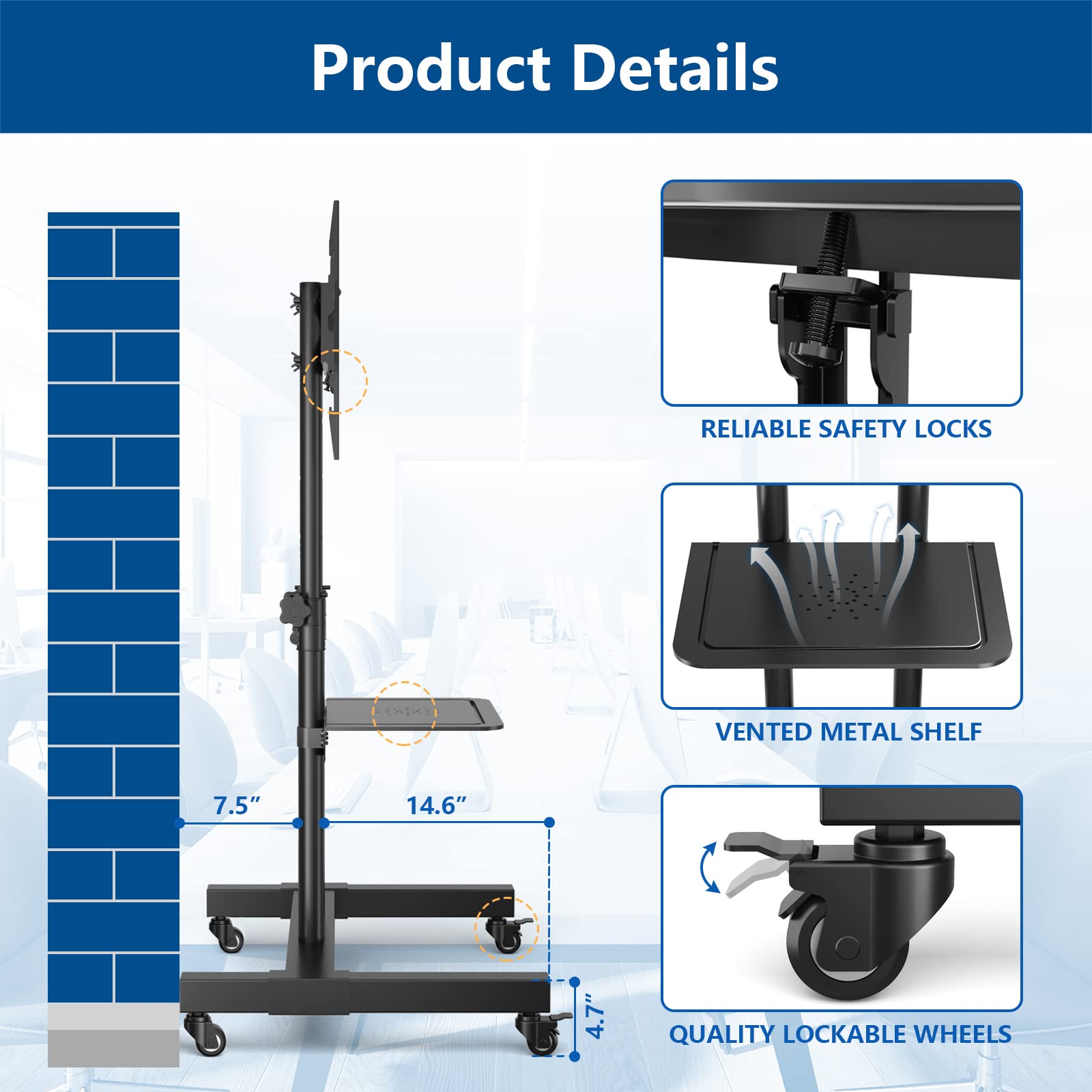 Adjustable Tabletop TV Stand for 27-60 Inch TVs & Mobile TV Stand for 32-75 Inch TVs - Universal TV Mount Bundle for Living Room, Bedroom, Office & Dorm
