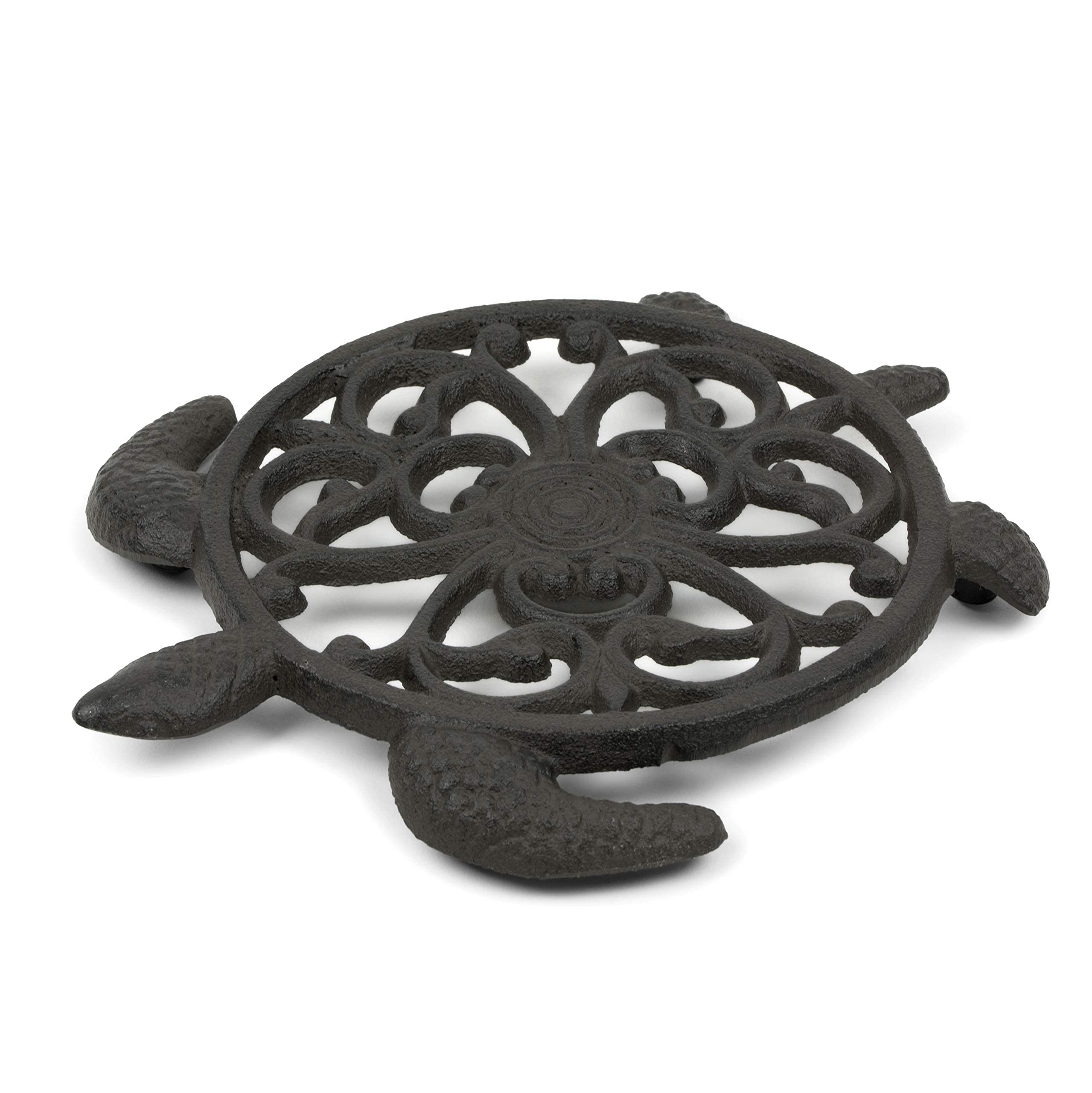 Cast Iron Trivet for Hot Pots & Pans - Sea Turtle Design with Rubber Feet - Kitchen & Dining Decor