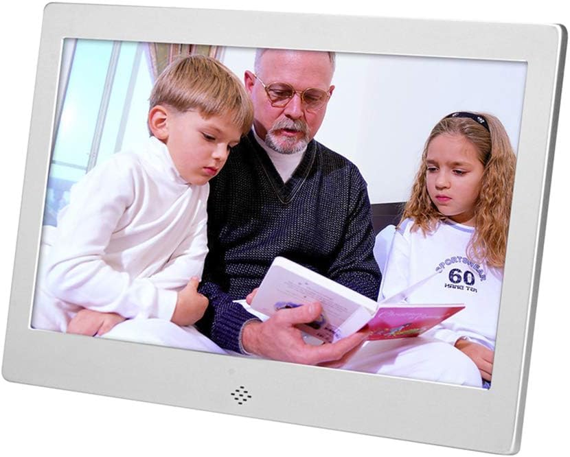 10-Inch Digital Photo Frame with MP3/MP4 Player - Multi-Function Electronic Picture Frame for Music, Video, Clock & Calendar - Silver Metal Display for Home, Office & Gift Giving
