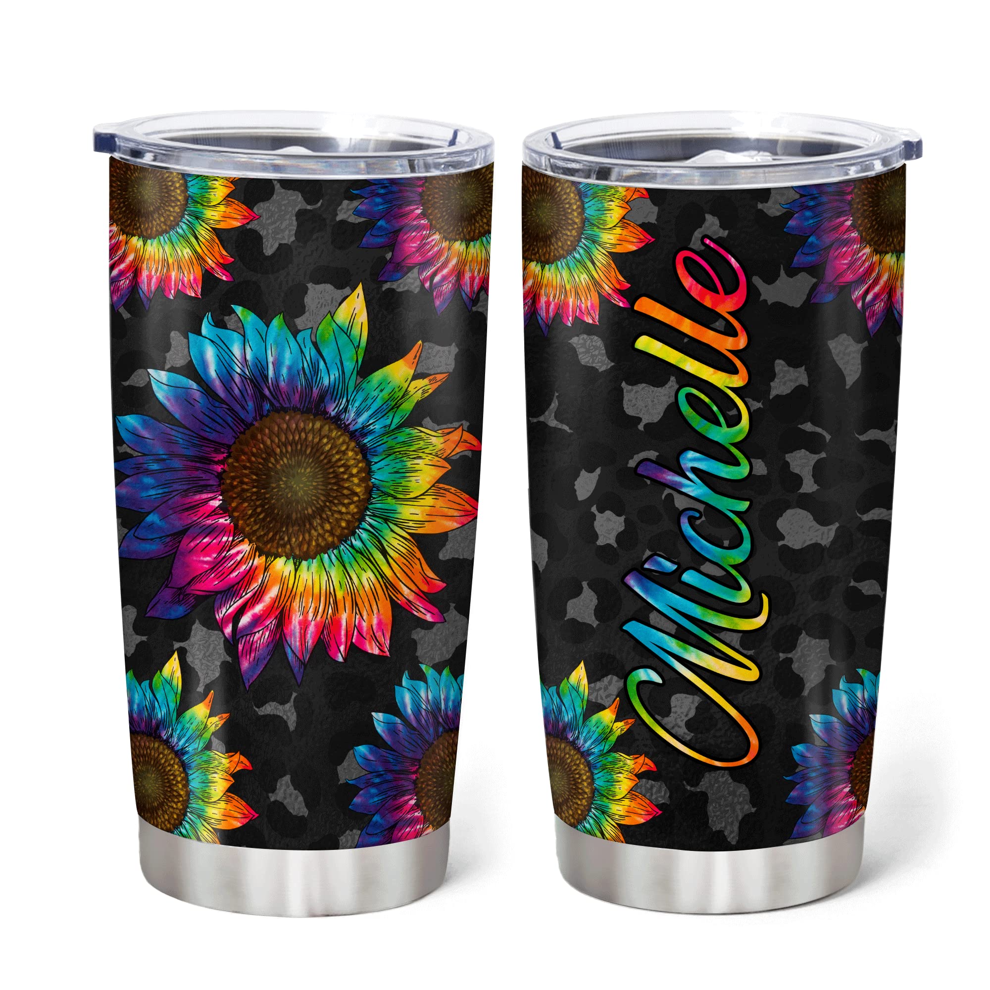 Personalized Sunflower Stainless Steel Tumbler 20oz with Lid - Custom Name Floral Gift for Women - Perfect for Birthday, Christmas, Mother's Day & Office Use - Insulated Cup for Coffee, Tea & Cold Drinks