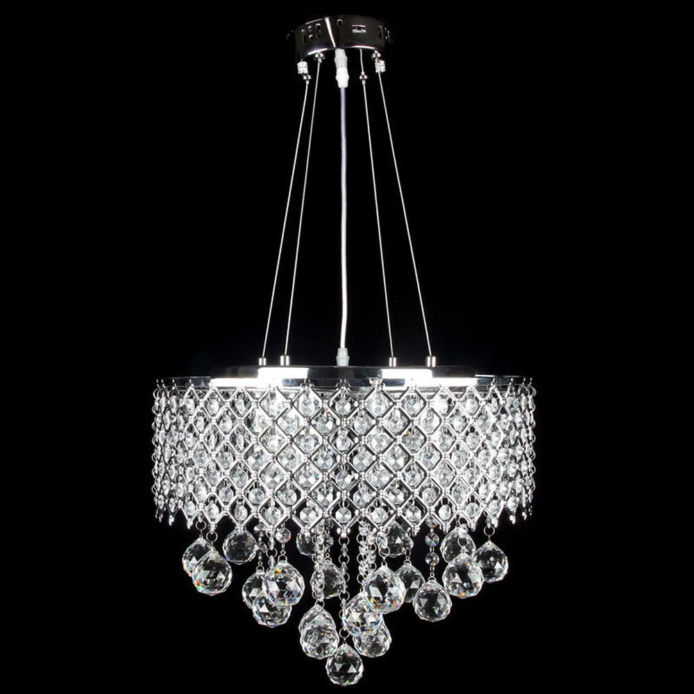 4-Light Flush Mount Chrome Crystal Chandelier - Modern Ceiling Light Fixture for Dining Room, Bedroom, Living Room & Foyer Lighting