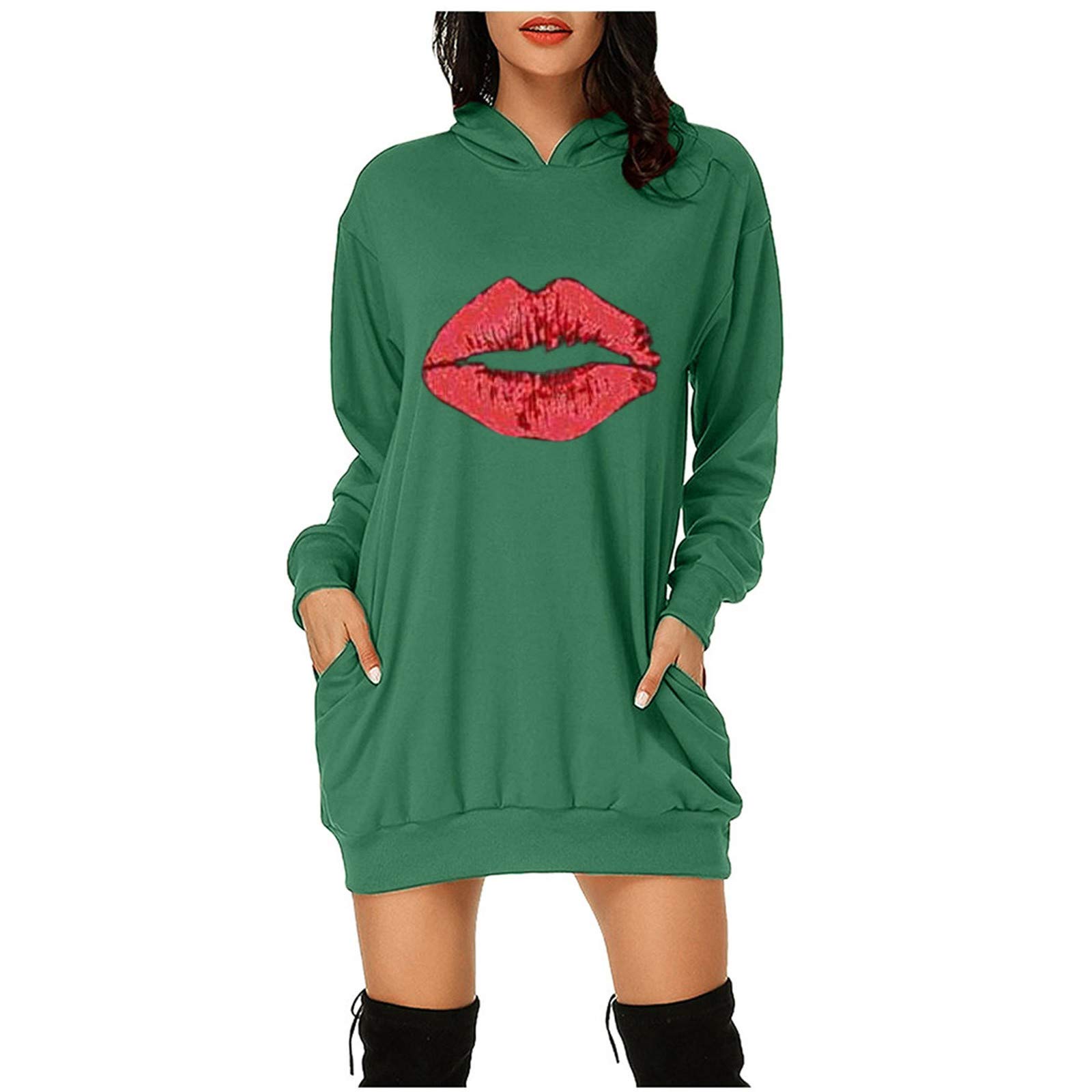 Women's Striped Pocket Knee-Length Slim Casual Pullover Hoodie Dress for Lounge, Streetwear, and Travel