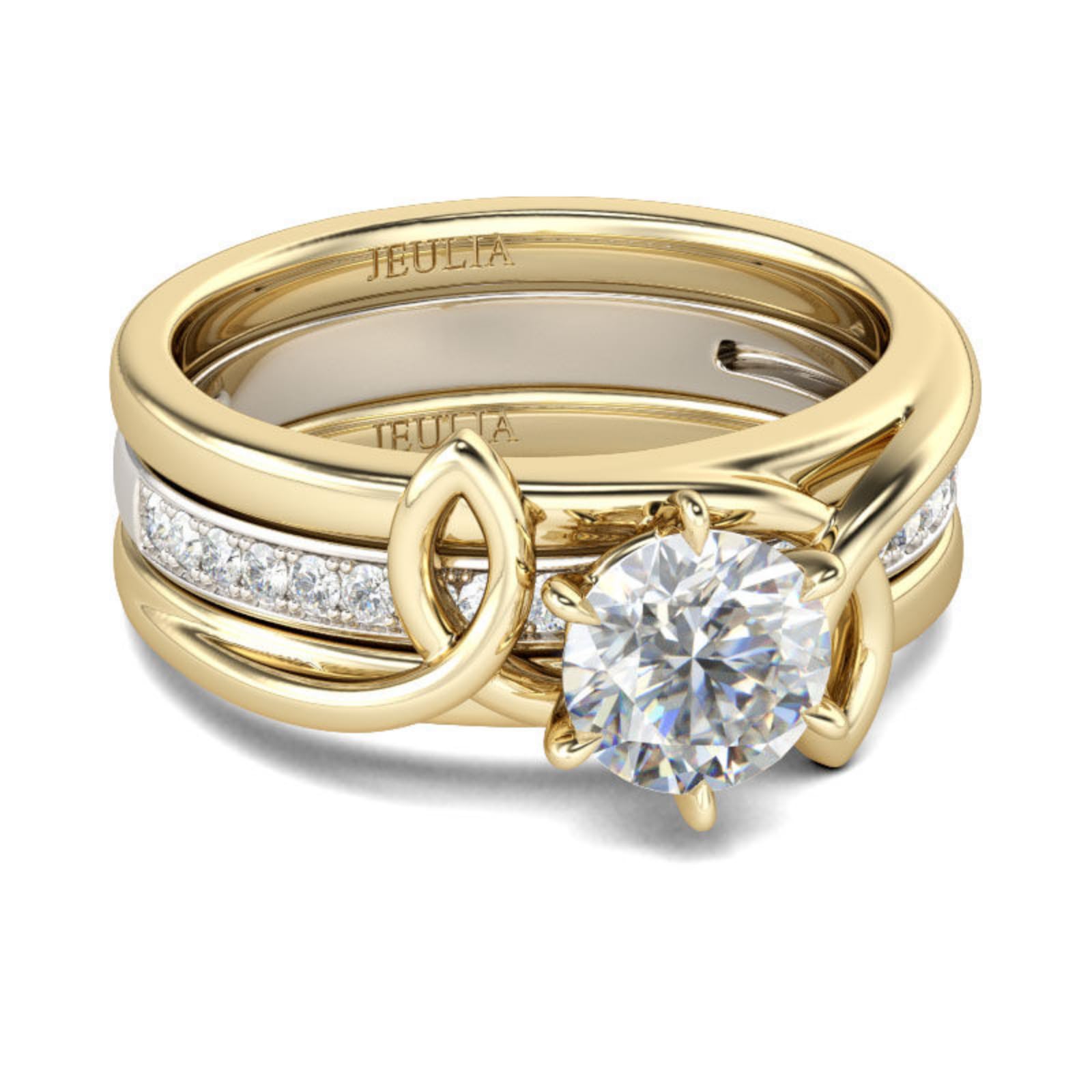 Jeulia 2.5 Carat 925 Sterling Silver Gold Plated Wedding Ring Set for Women - Round Cut Diamond Twist Engagement Band, Anniversary Promise Ring with Jewelry Gift Box - Perfect for Proposals, Weddings & Romantic Gifts