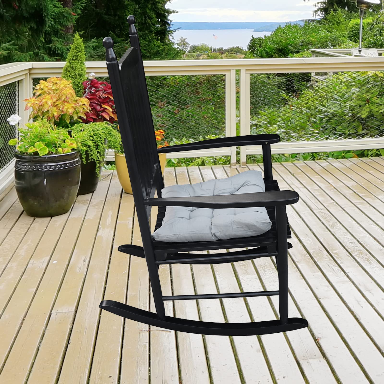 HomVent Wooden Rocking Chair - High Back Porch Rocker for Indoor & Outdoor Use - Perfect for Living Room, Patio, Garden, Balcony and Backyard Relaxation