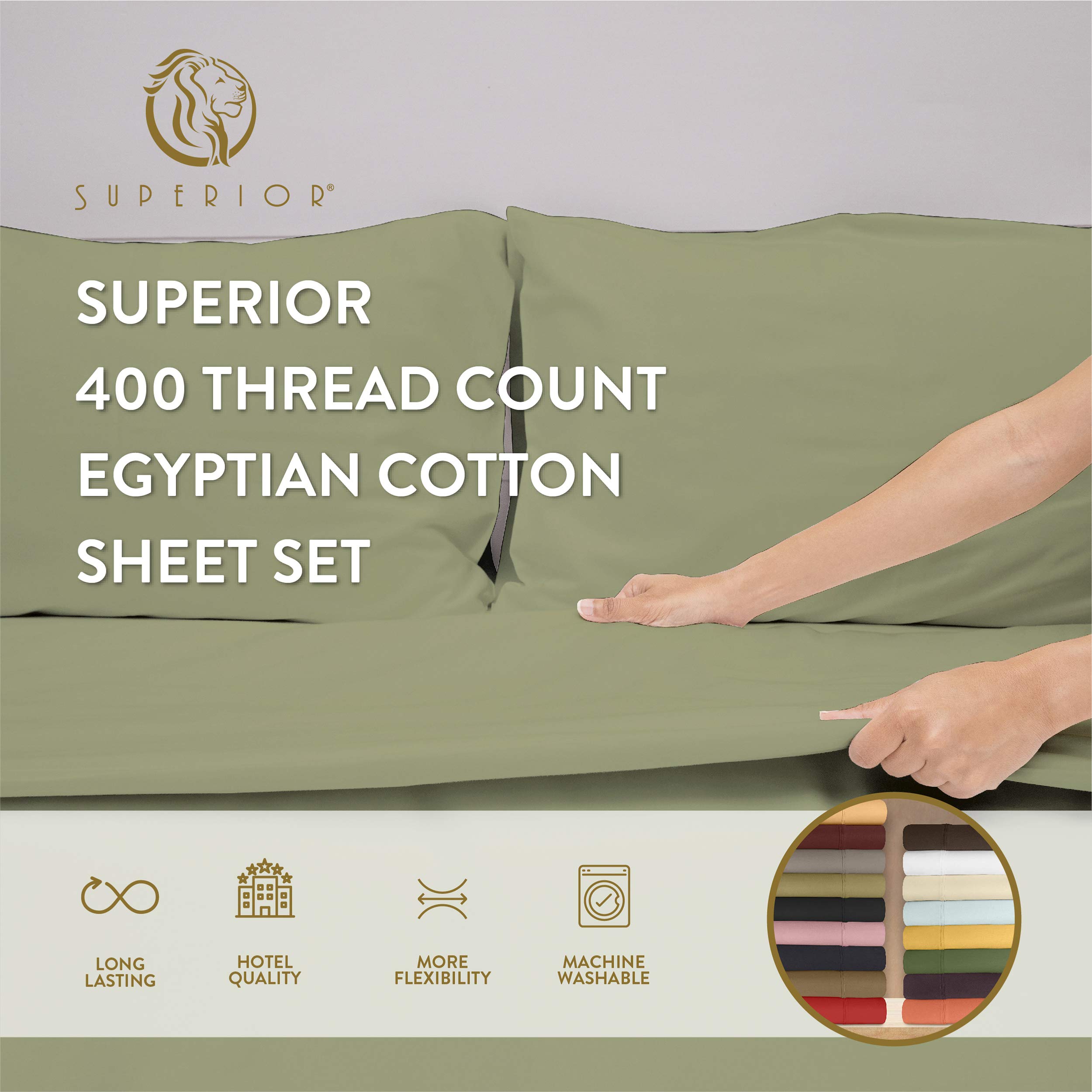 Luxury 400 Thread Count 100% Egyptian Cotton Sheets Set - Super Soft Sateen Weave, Hotel Quality Bedding with 18