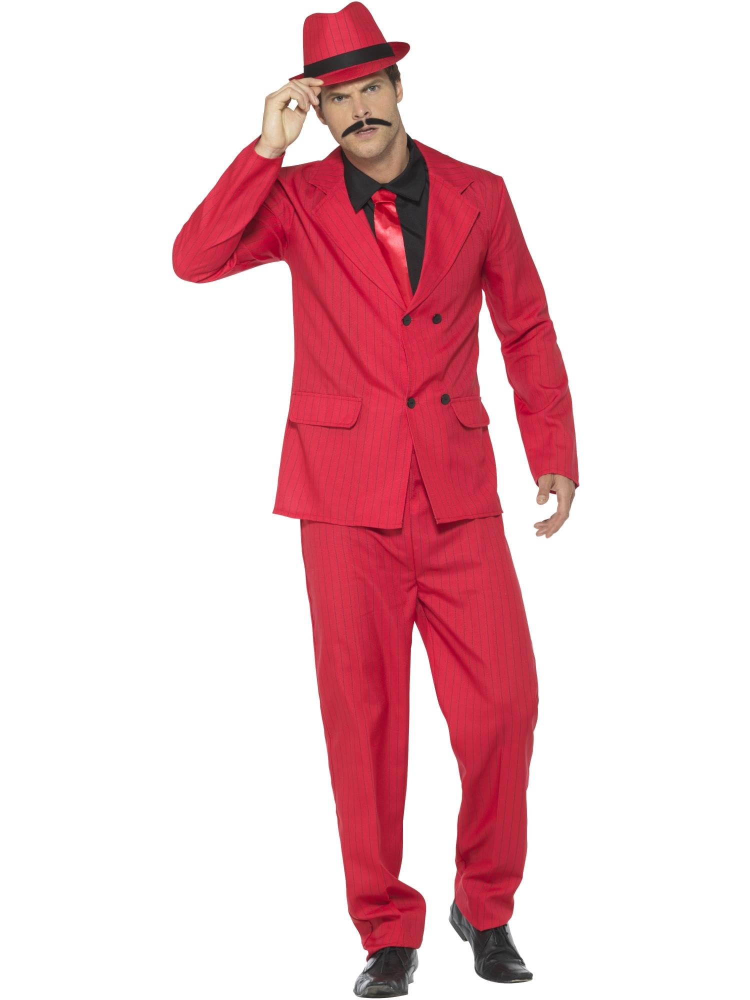 Smiffys Men's Classic Red Zoot Suit - Large Size | 1940s Retro Gangster Costume for Halloween, Themed Parties & Swing Dance Events