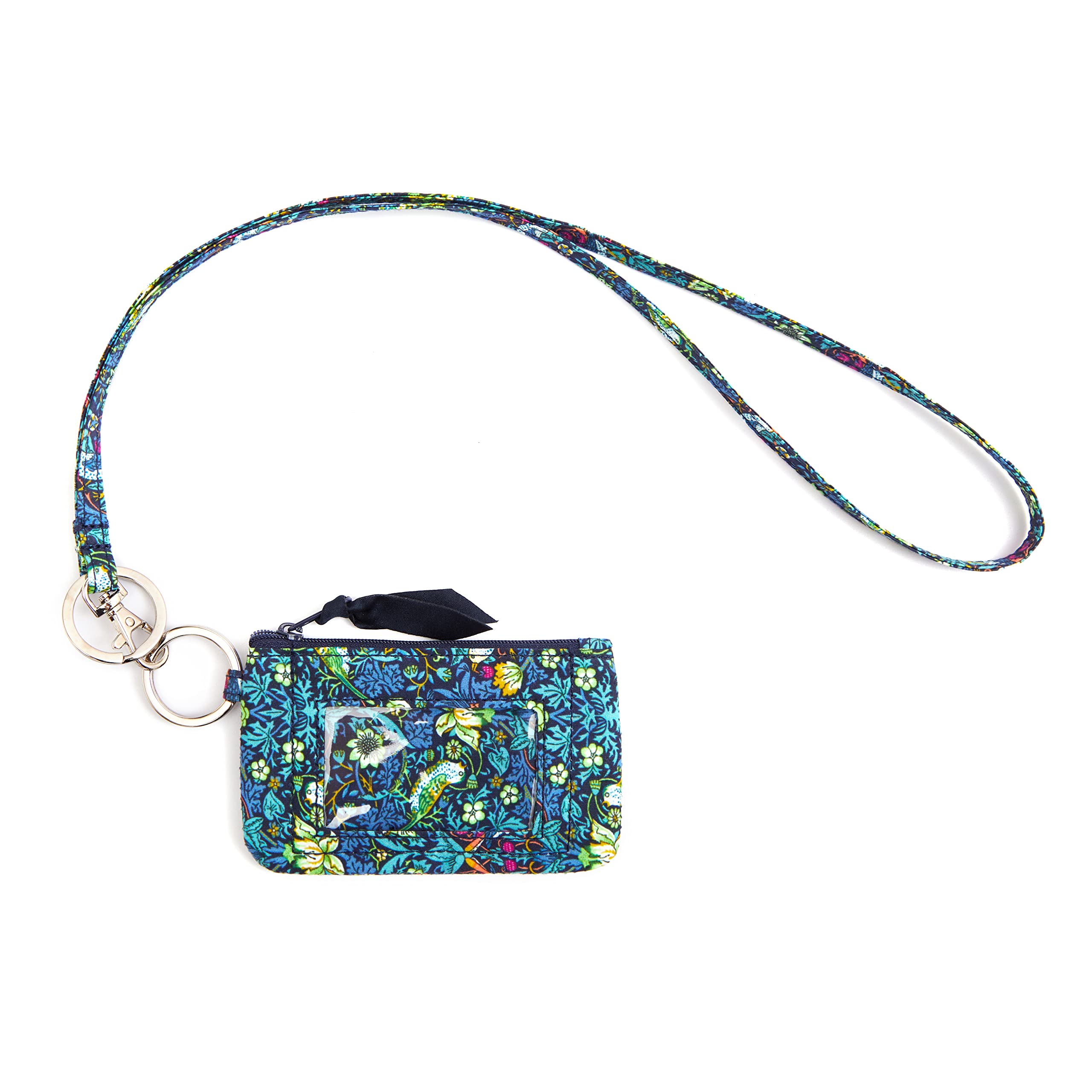 Cute Cotton Lanyard Wallet for Women - Soft ID Card Holder & Keyring (Birds n Berries) - Perfect for Work, School & Travel