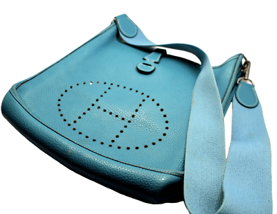 Authentic Hermes Evelyne Blue Jean Clemence Leather PM Handbag Purse for Women - Luxury Everyday Shoulder Bag for Work, Travel & Casual Outings
