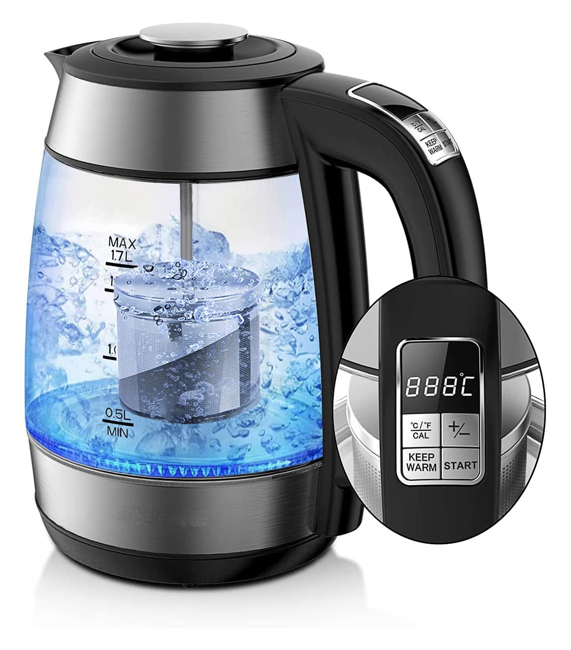 Vehpro 1.7L Electric Tea Kettle - Stainless Steel Fast Boiling Water Kettle with Auto Shut Off & Boil-Dry Protection - Perfect for Home, Office, Dorm & Travel Use