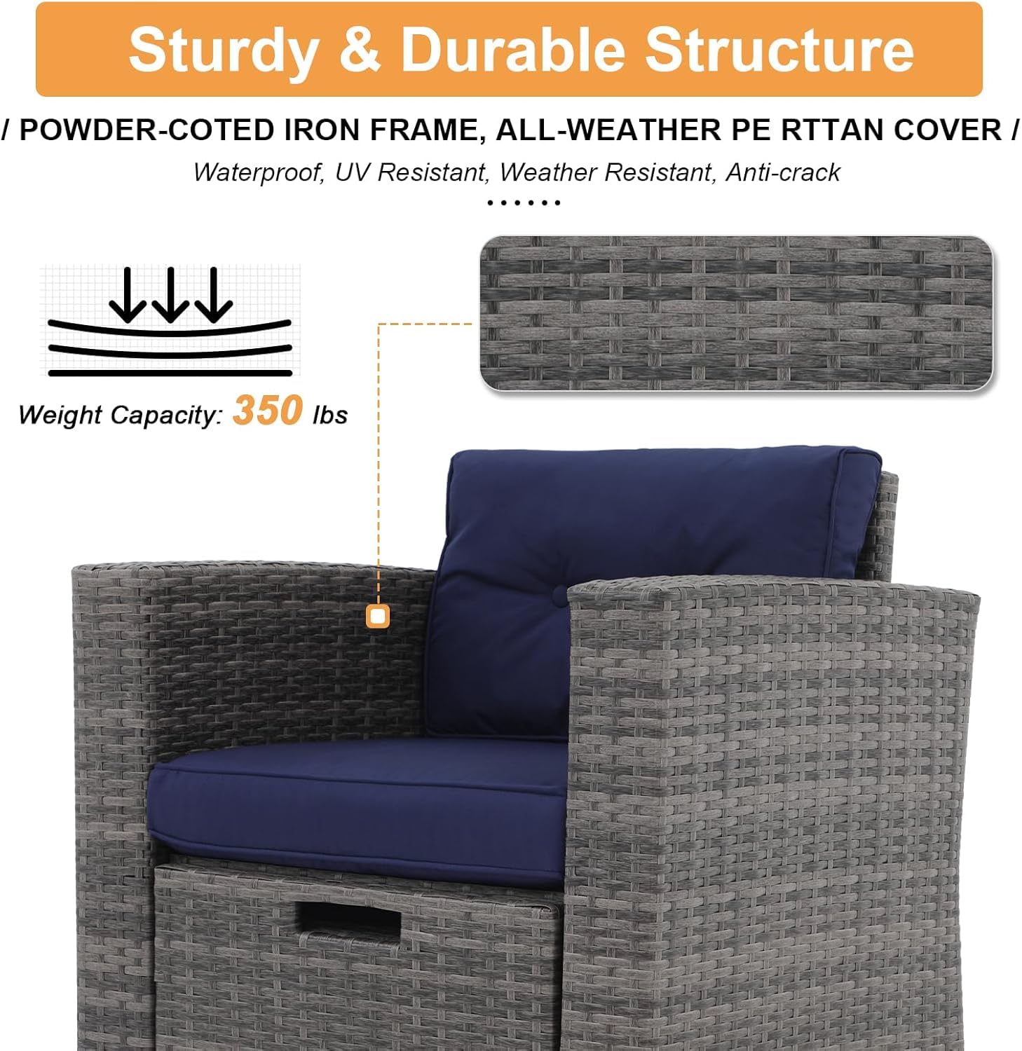 JOIVI 8-Piece Outdoor Patio Furniture Set with Fire Pit Table - Wicker Rattan Sectional Sofa Set with Storage Box & 3 Blue Cushions - Perfect for Garden, Poolside, Backyard, and Outdoor Entertaining