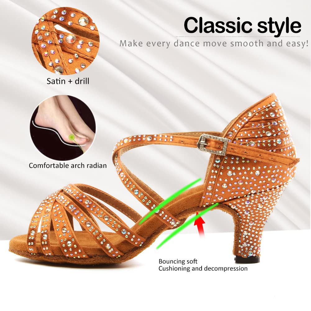 SWDZM Women's Rhinestone Latin Dance Shoes - Salsa Ballroom Practice & Performance Shoes (Model L377-6) | Perfect for Dance Competitions, Social Events & Professional Performances
