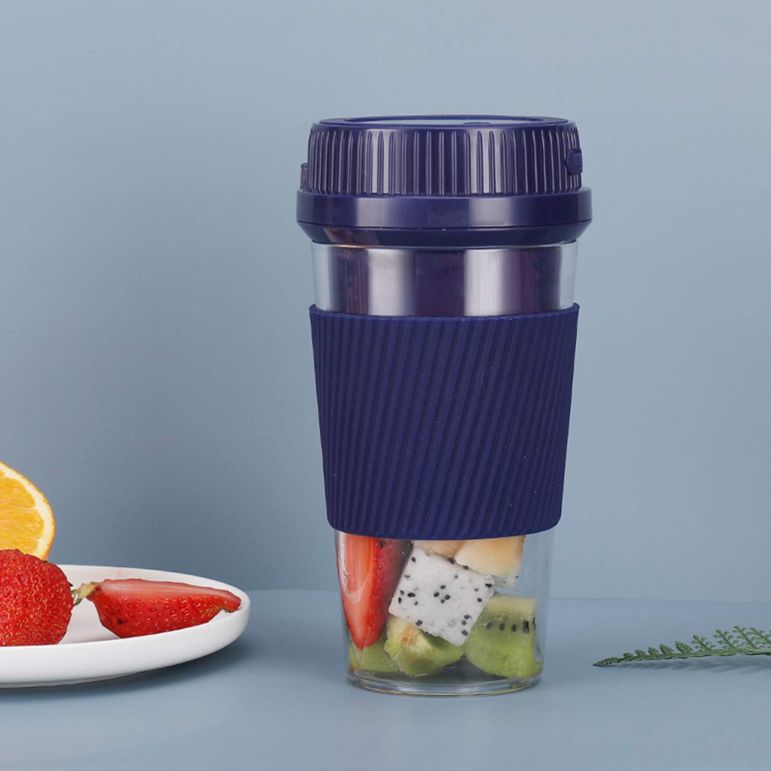 Portable USB Rechargeable Personal Blender - Mini Smoothie & Juicer Cup for Fruits, Vegetables, Milkshakes - Compact Travel & Gym Blender (Blue) - Perfect for Home, Office, Workout & Outdoor Adventures