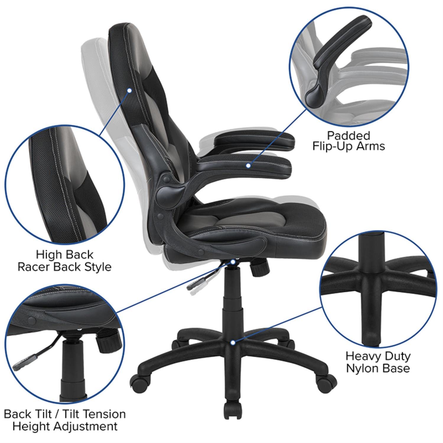 Flash Furniture Black Gaming Desk & Racing Chair Set with Cup Holder, Headphone Hook, Monitor Stand - Perfect for PC Gaming Setup, Home Office & Streaming Station