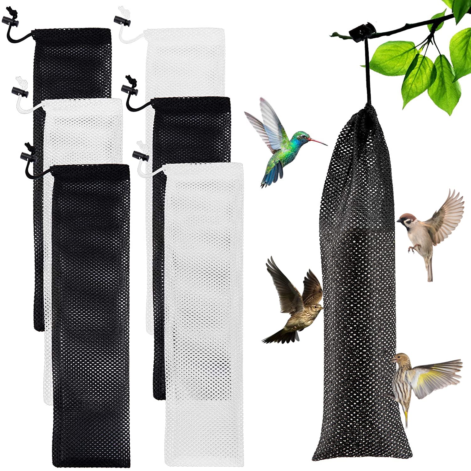 6 Pcs Wild Bird Finch Sock Feeder Kits - Thistle Seed Sacks with Food Grade Foldable Funnels, Bird Food Supply Tools for Goldfinch, Sparrow & Wildlife Feeding (3.9