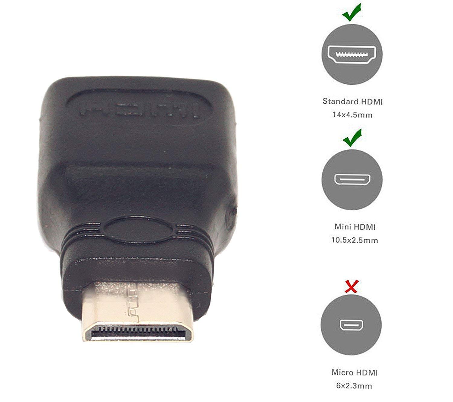 KraijjaRetail Mini HDMI to HDMI Female Adapter Converter Plug (Black) - Gold Plated Connectors for High-Speed 4K Video - Compatible with Cameras, Laptops, Gaming Consoles - Home Theater & Office Setup Accessory