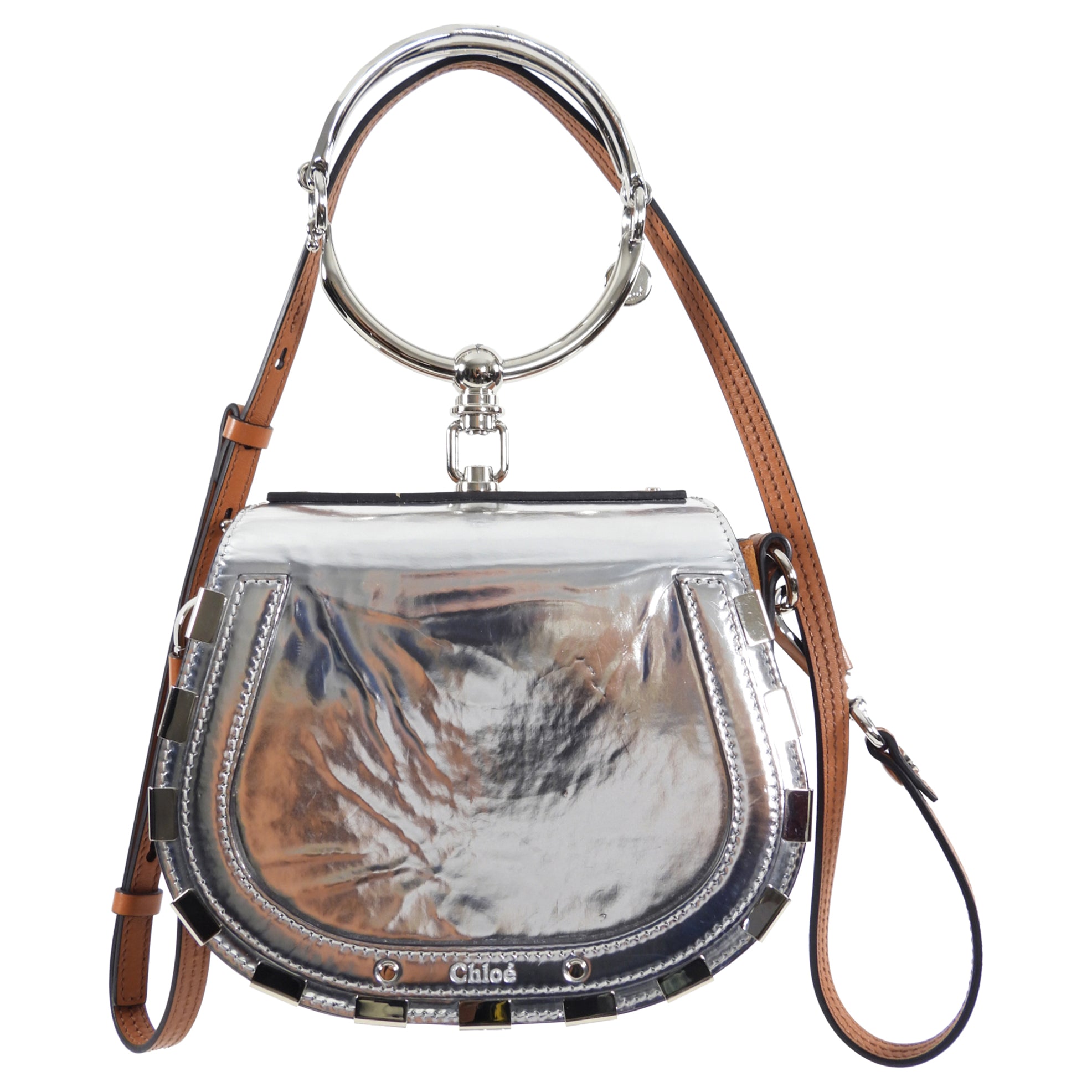 Chloe Silver and Tan Nile Bracelet Two-Way Handbag - Stylish Crossbody & Shoulder Bag for Women | Perfect for Work, Travel & Evening Out