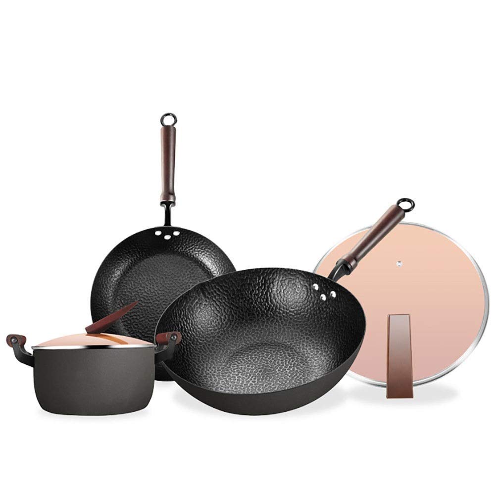 **3-Piece Non-Stick Hard Anodized Aluminum Cookware Set with Glass Lids - Wok, Fry Pan & Pot - Dishwasher Safe & Cool-Touch Handles (Black, One Size) - Perfect for Stir-Frying, Sautéing & Everyday Cooking**