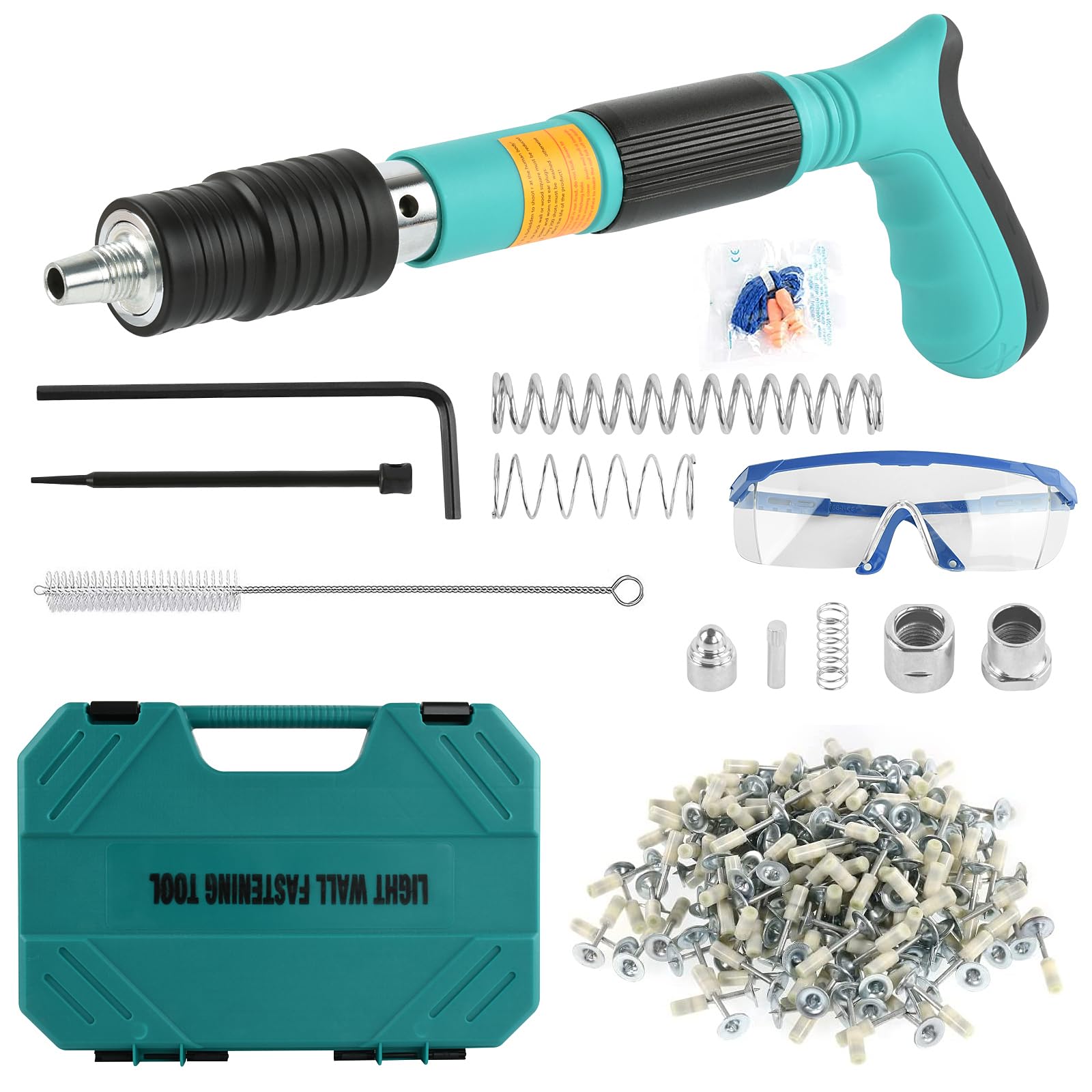 Manual Steel Nail Gun Tool with 110 Round Nails - Heavy Duty Concrete Nailer Rivet Tool for Cement Walls, Metalworking & Home DIY Projects - Portable & Quiet Hand Riveter for Construction, Woodworking & Household Repairs