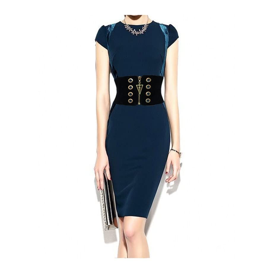 Women's Elastic Wide Belt with Zipper & Patchwork Design - High Waist Slimming Fashion Belt for Spring - Adjustable Cummerbund (Black, One Size) | Perfect for Dresses, Jeans & Office Wear