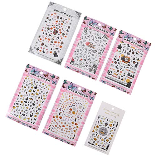 EXCLUZO Halloween Nail Art Stickers - 6 Sheets DIY Nail Decals with Pumpkin, Witch, Bat, Ghost & Skull Designs - Perfect for Halloween Party Nail Art Decorations & Costume Accessories - Great for DIY Manicures, Halloween Costume Parties & Spooky Nail Art Designs