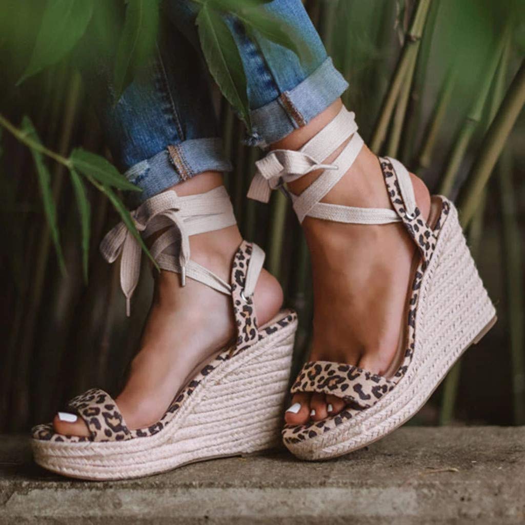 Women's Wide Width Wedge Sandals with Ankle Buckle - 2020 Fashion Summer Beach Shoes, Open Toe Espadrille Platform Sandals for Walking, Vacation & Outdoor Activities