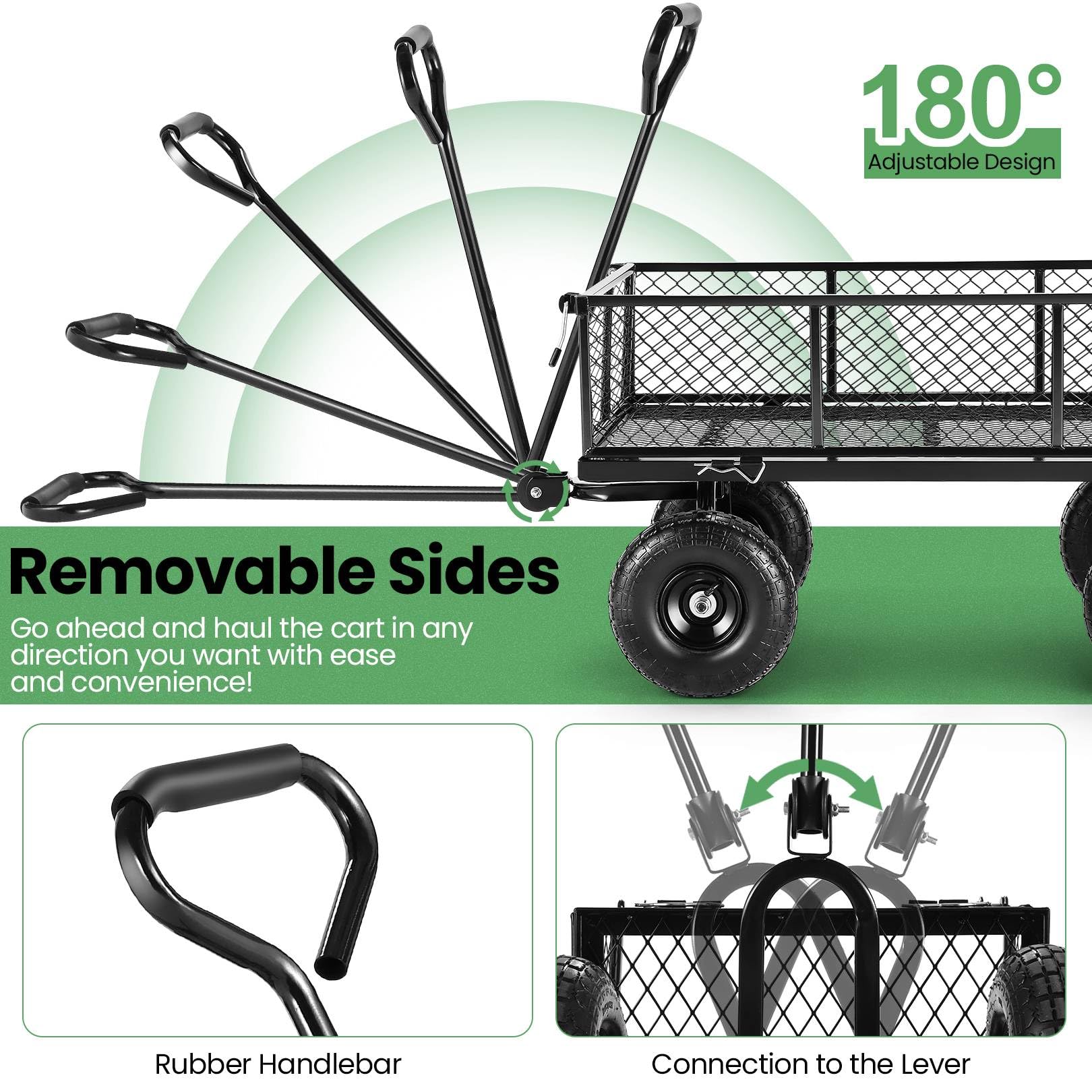 Homdox MAX 880LB Heavy Duty Foldable Garden Cart with 180° Rotating Handle - Collapsible Mesh Wagon for Yard, Garden, Beach & Farm Use (Includes Storage Bag) - Perfect for Hauling Soil, Mulch, Firewood & Outdoor Equipment