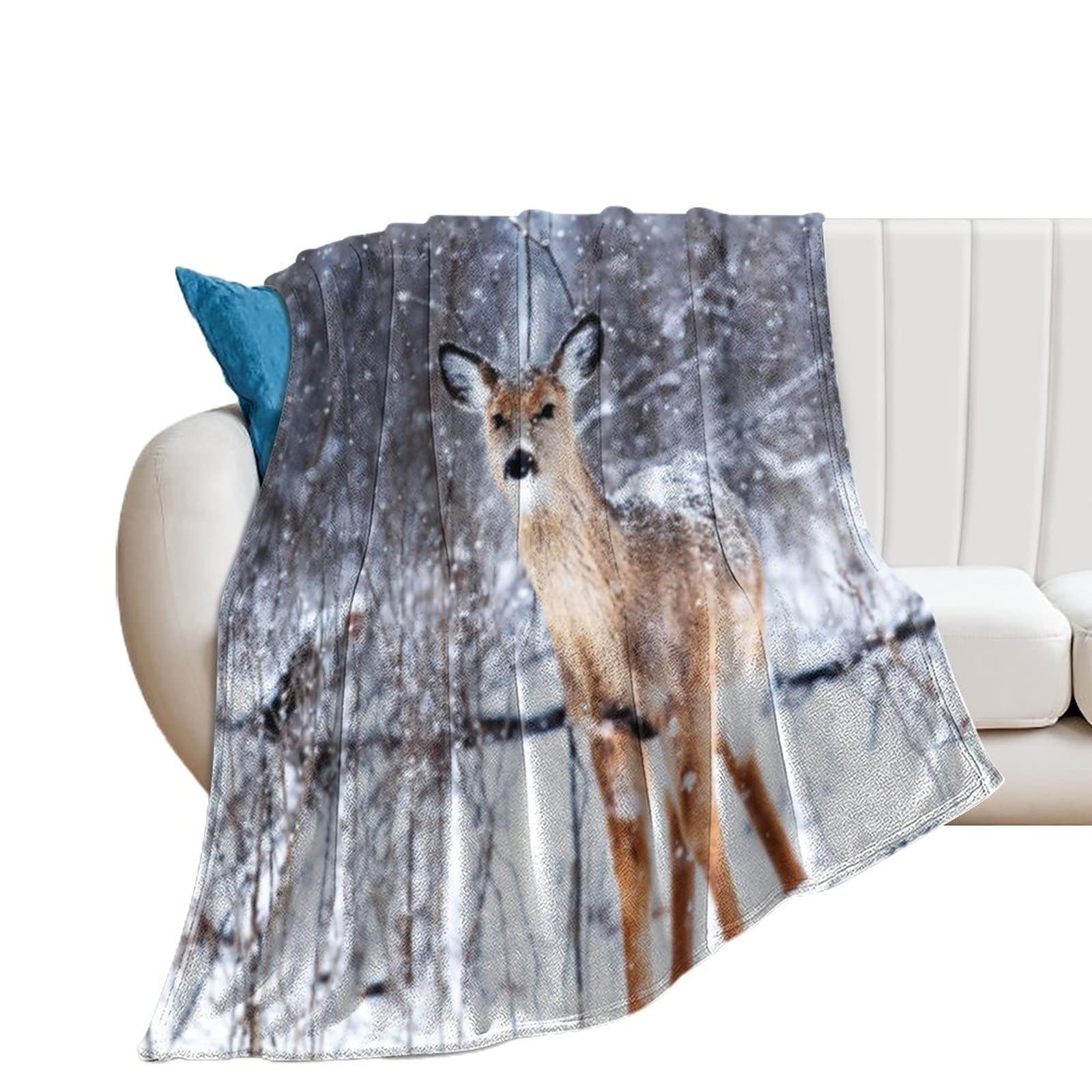 Deer in The Snow Poster Blanket - Ultra Soft Plush Warm Fleece Throw Blanket for Bed, Couch, Sofa & Chair - Cozy Home Decor Gift for Winter - Perfect for Movie Nights, Camping & Relaxation