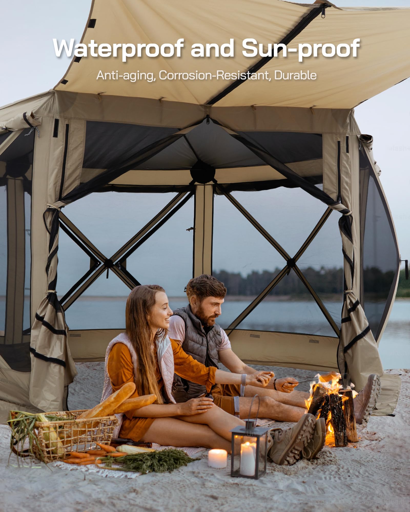 12x12 FT Pop Up Gazebo Tent with Awnings & Sidewalls - Portable Outdoor Canopy Shelter for Camping, Patio, Backyard - Waterproof 6-Sided Screen Tent for 8 Person Family Gatherings, Picnics & Outdoor Events