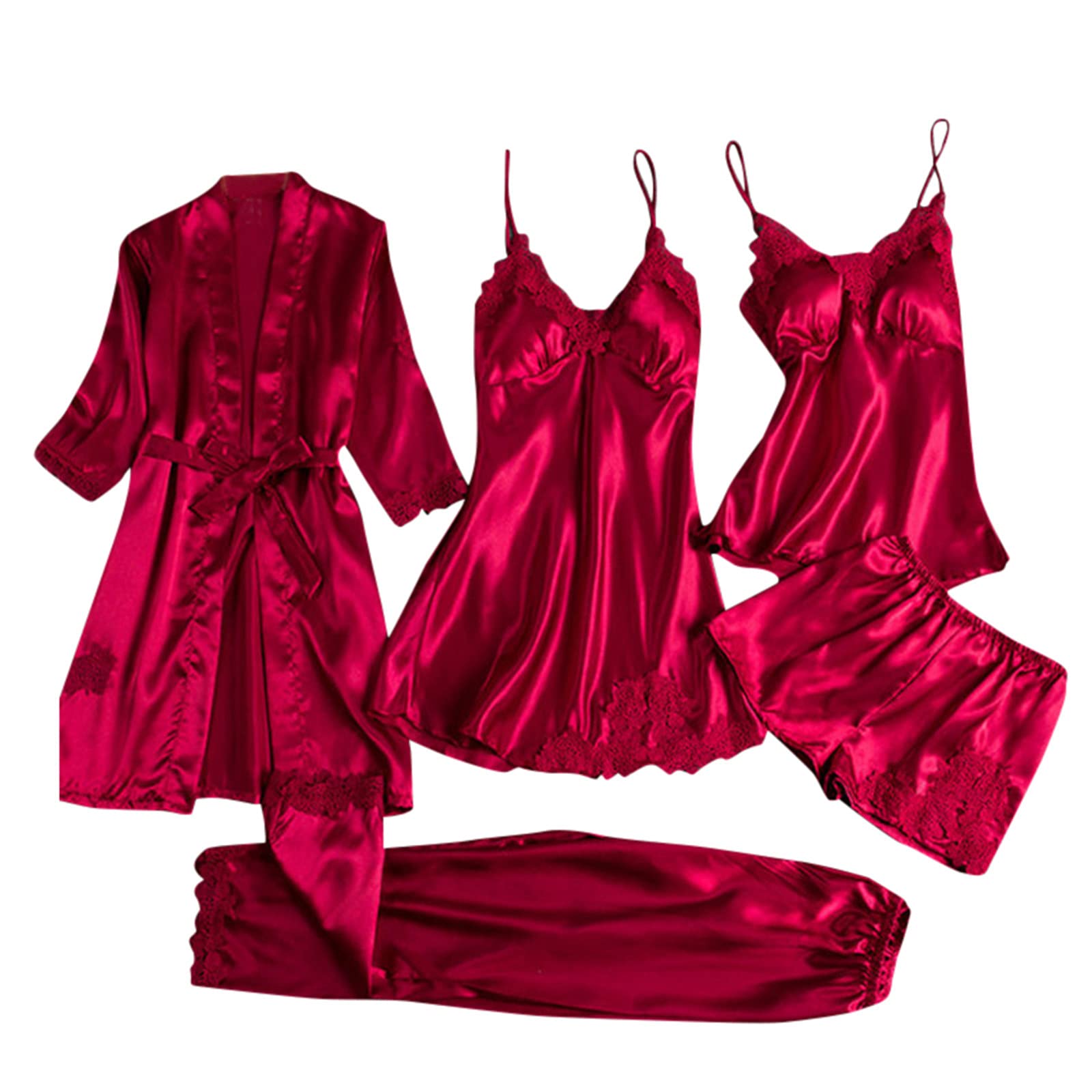 Silk Wireless Underwear for Women - Lace Trim Rimless Pajama Set, Sexy Nightdress & Burgundy Bodysuit Lingerie | Comfortable Sleepwear for Romantic Nights & Relaxing at Home