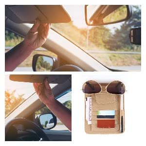 Car Sun Visor Organizer - Storage Pouch for Cards & Glasses (Beige) - Perfect for Road Trips