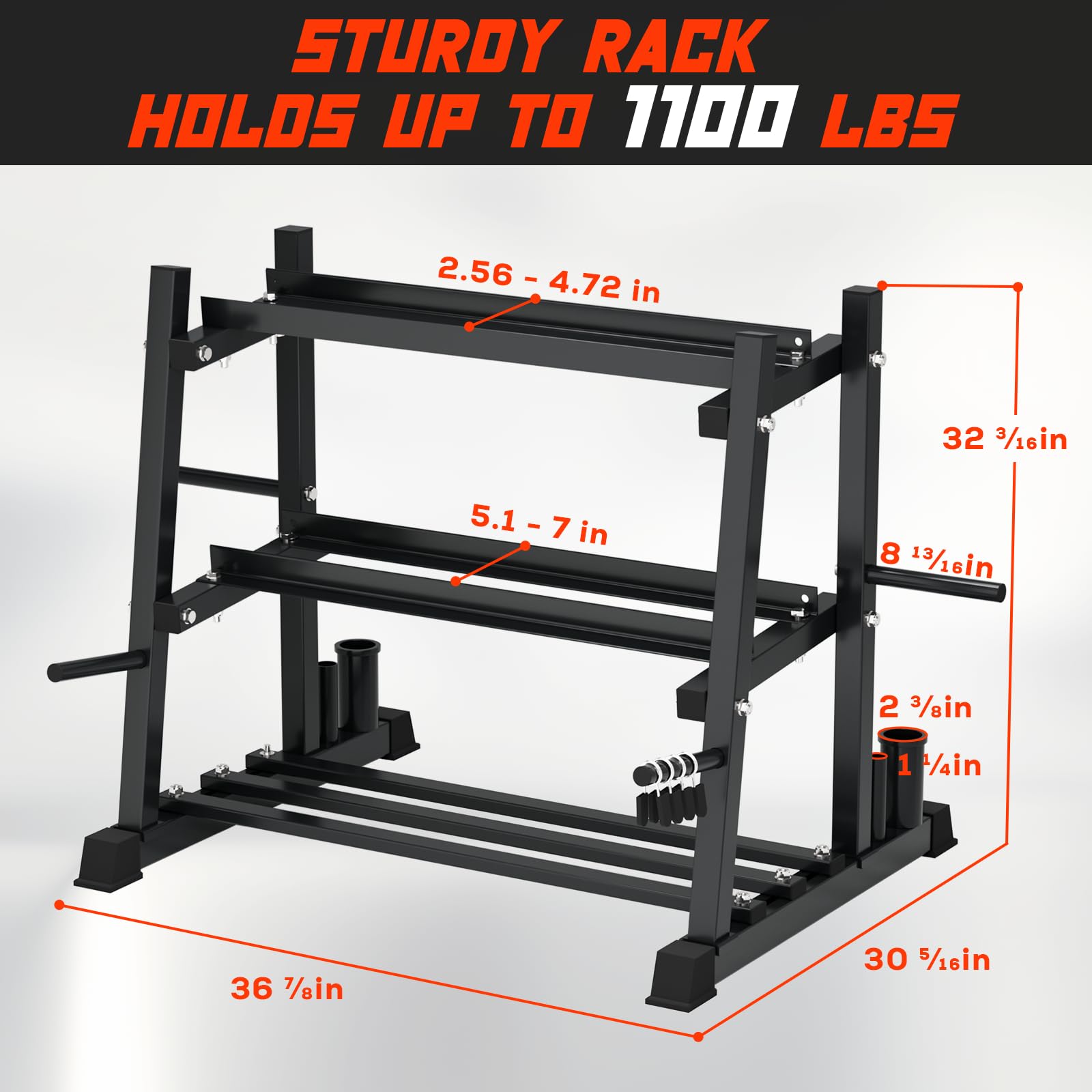 Yes4All 1100 lbs Capacity Dumbbell Rack Stand - Heavy Duty Steel Weight Storage Rack for Dumbbells, Kettlebells & Weight Plates - Space Saving Home Gym Equipment for Strength Training & Workout Organization