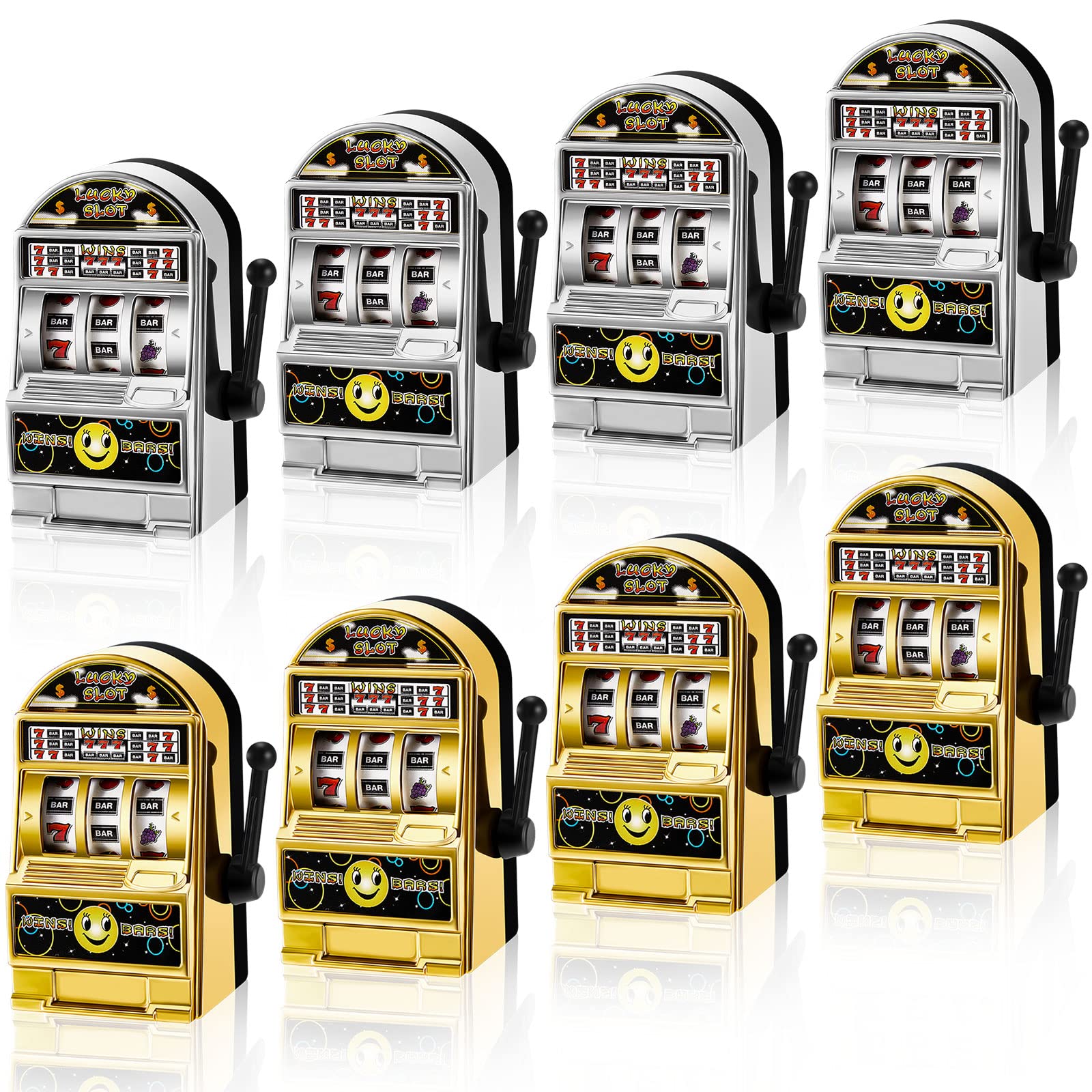 Deekin 12 Pcs Mini Slot Machine Toy with Spin Reels - Golden & Silver Lucky Piggy Bank for Kids & Adults - Fun Casino Party Favors, Prize Games & Collectibles
