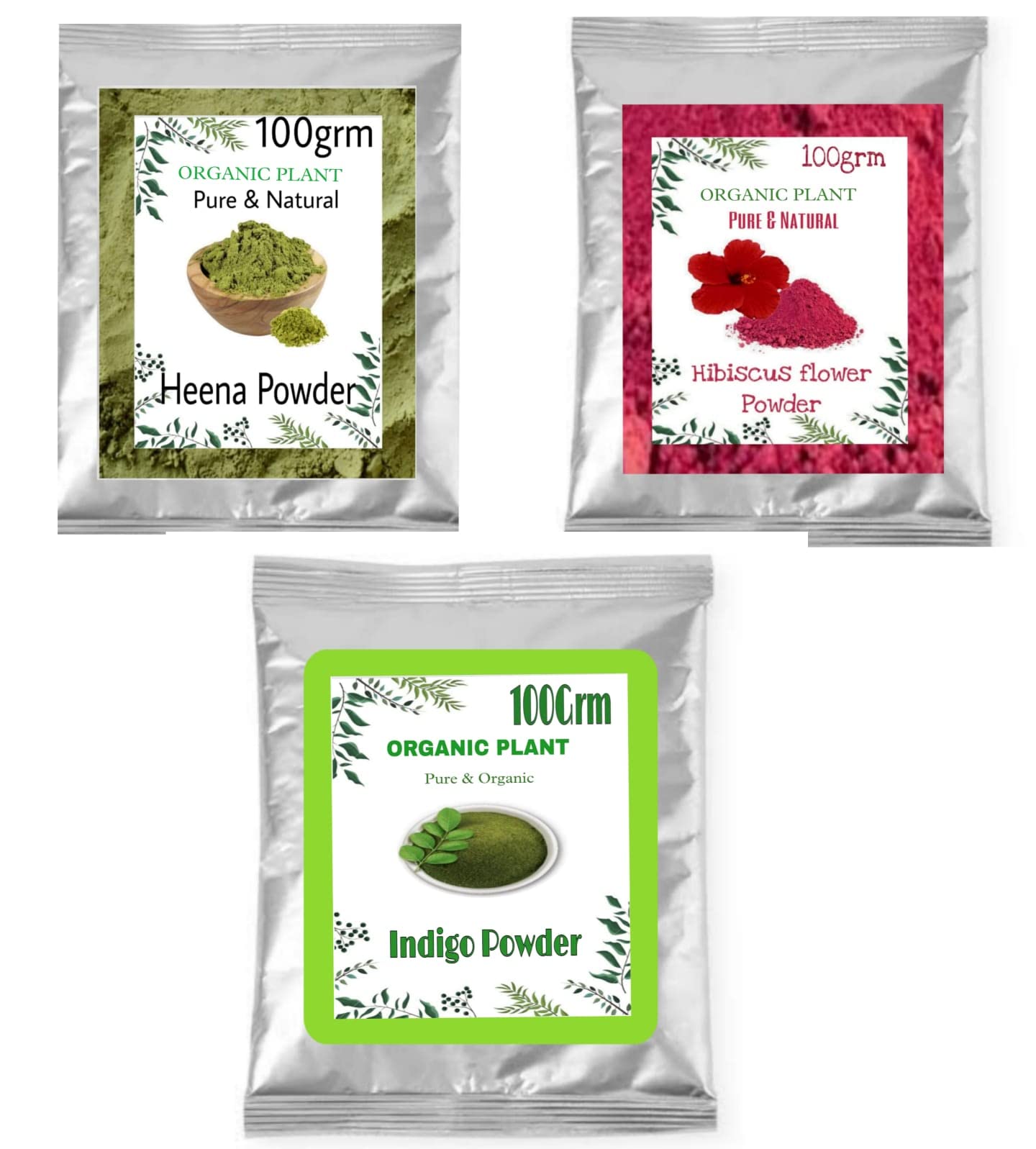 100% Natural Pure Indigo Powder & Herbal Henna with Hibiscus Powder - 100g for Hair Coloring, Conditioning & Gray Coverage | DIY Hair Dye, Natural Hair Care, Ayurvedic Treatment