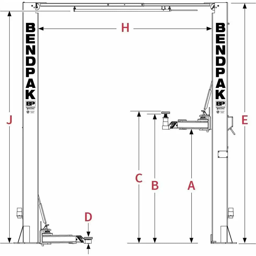 Bend Pak 10AP 10K Two Post Car Lift with Bi-Metric Arms & Width Adjustment - Heavy Duty Auto Repair Shop Equipment for Vehicle Maintenance & Tire Service (Model 5175304)