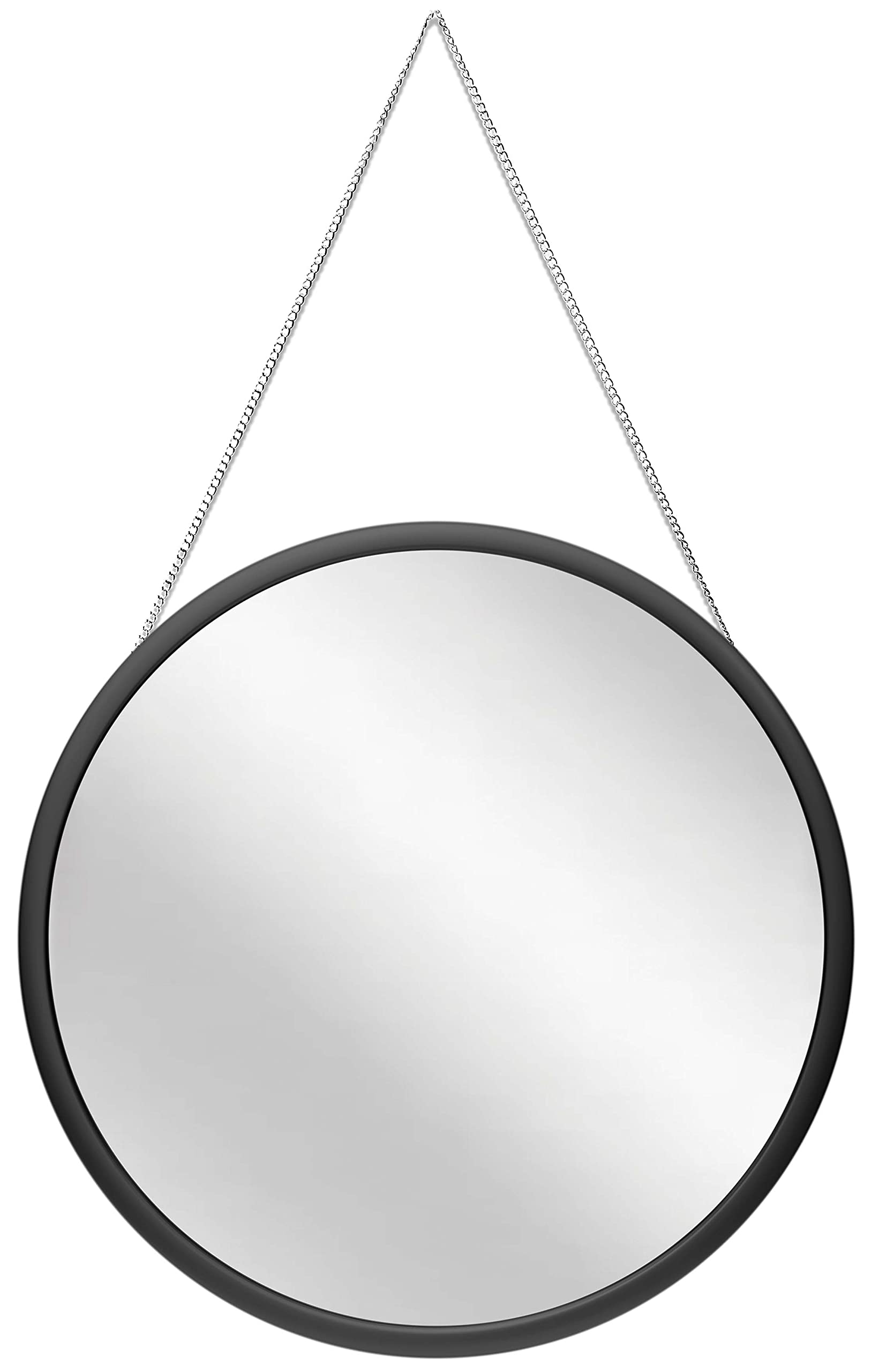 Infinity Instruments 22 Inch Round Hanging Wall Mirror with Metal Chain - Black Circular Decorative Mirror for Living Room, Bedroom, Entryway - Easy to Install Home Decor & Vanity Mirror for Makeup & Interior Design