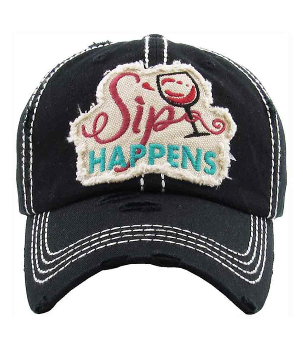 Women's Vintage Wine Baseball Cap - Sip Happens Hat for Casual Outings