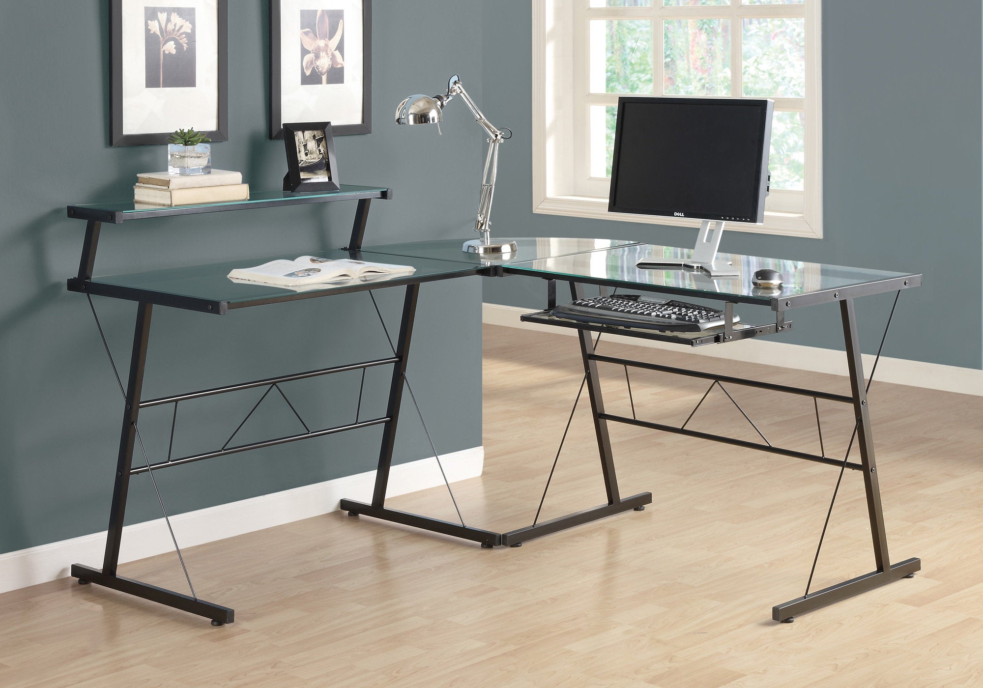 Premium Black Metal Corner Desk with Tempered Glass Top - Modern Home Office Furniture for Small Spaces & Workstations - Perfect for Remote Work, Study & Gaming Setup