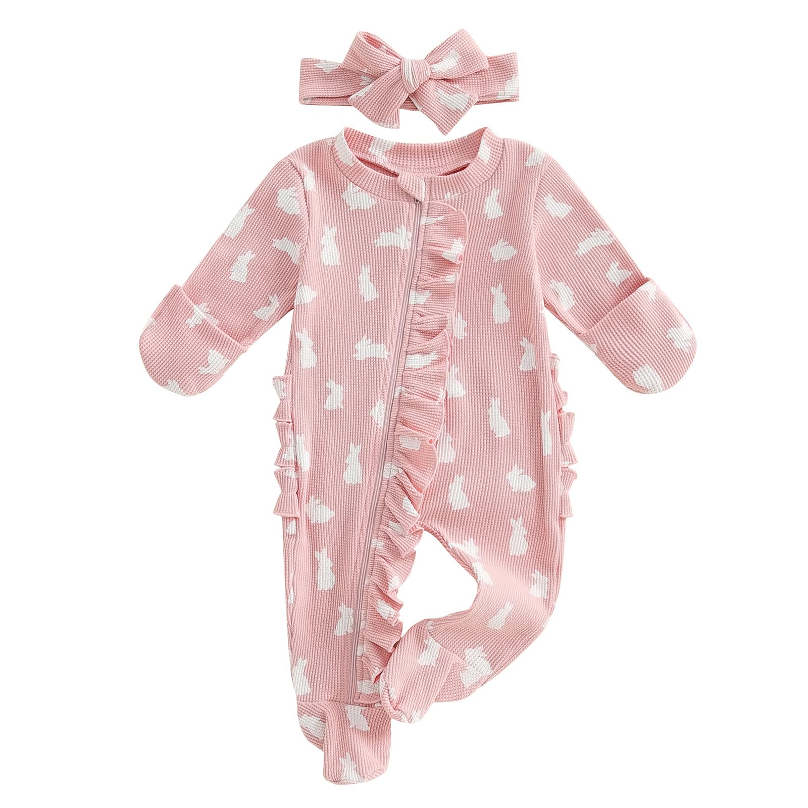 Valentine's Day Newborn Baby Girl Outfit - Heart Print Ruffle Romper Waffle Jumpsuit for Coming Home & Photo Shoots | Cute Valentine Gift for Infant Girls