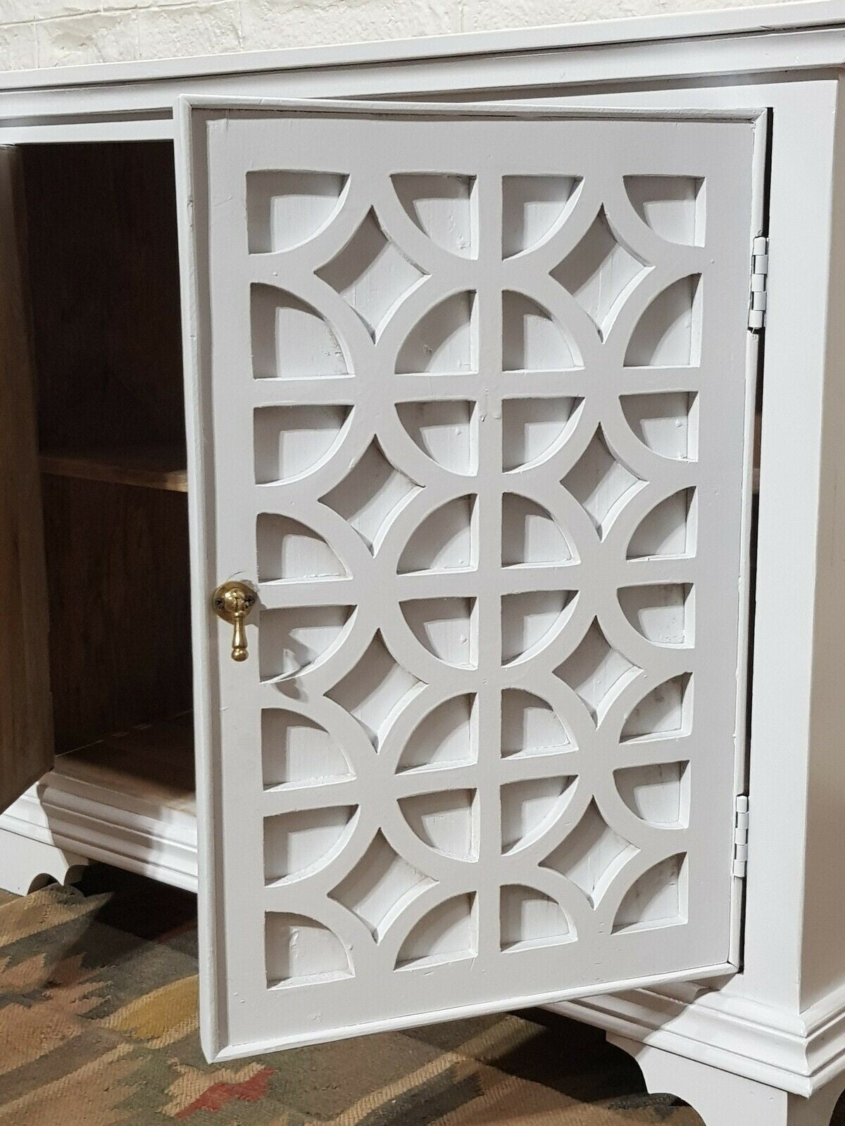 French Arched Hand Carved Solid Wood Buffet Sideboard - White | Rustic Farmhouse Dining Room Storage Cabinet for Kitchen & Living Room Decor