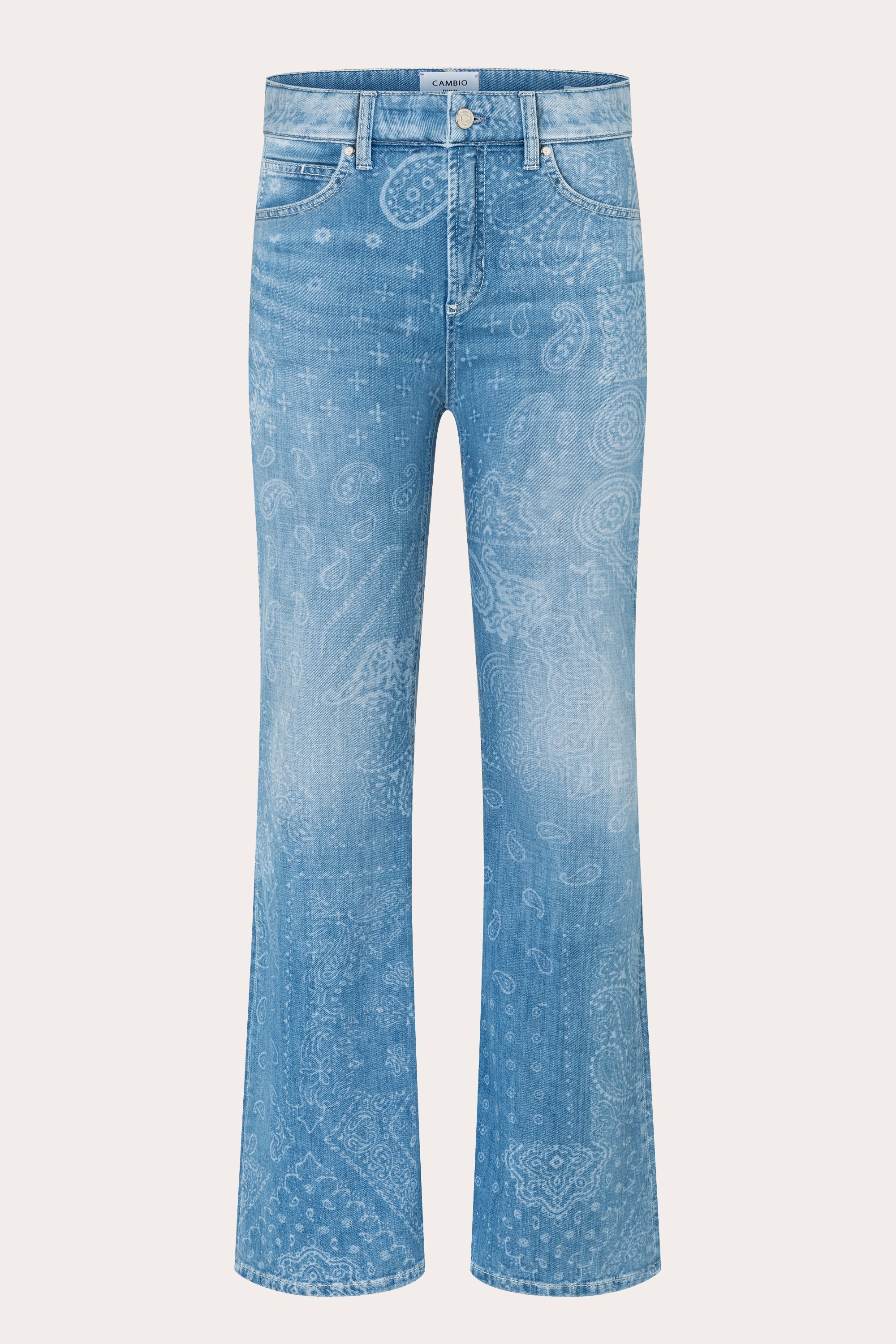 Stylish Fabienne Paisley Flared Jeans for Women - Trendy Summer High Waist Bell Bottom Denim Pants - Perfect for Casual Outings & Music Festivals