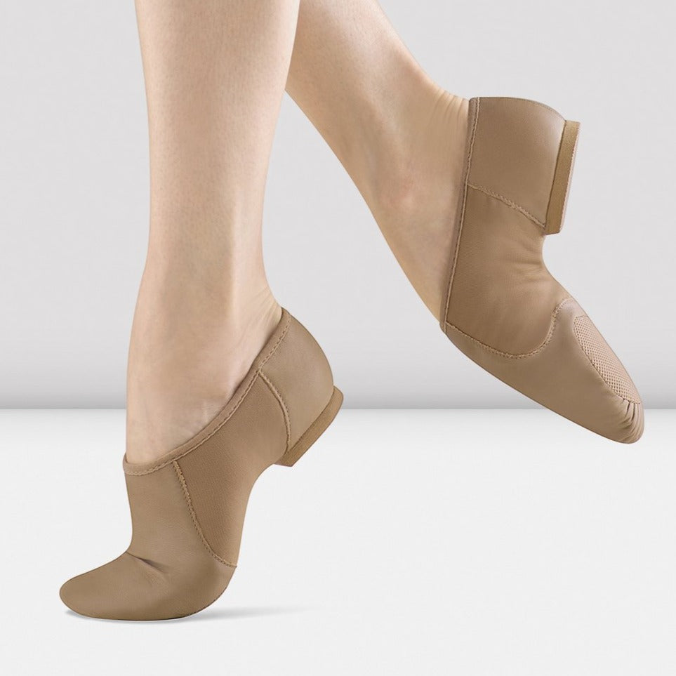 Bloch Girls' Tan Neo Flex Slip-On Leather Jazz Shoes - Comfortable Dance Shoes for Ballet, Jazz & Modern Dance Classes
