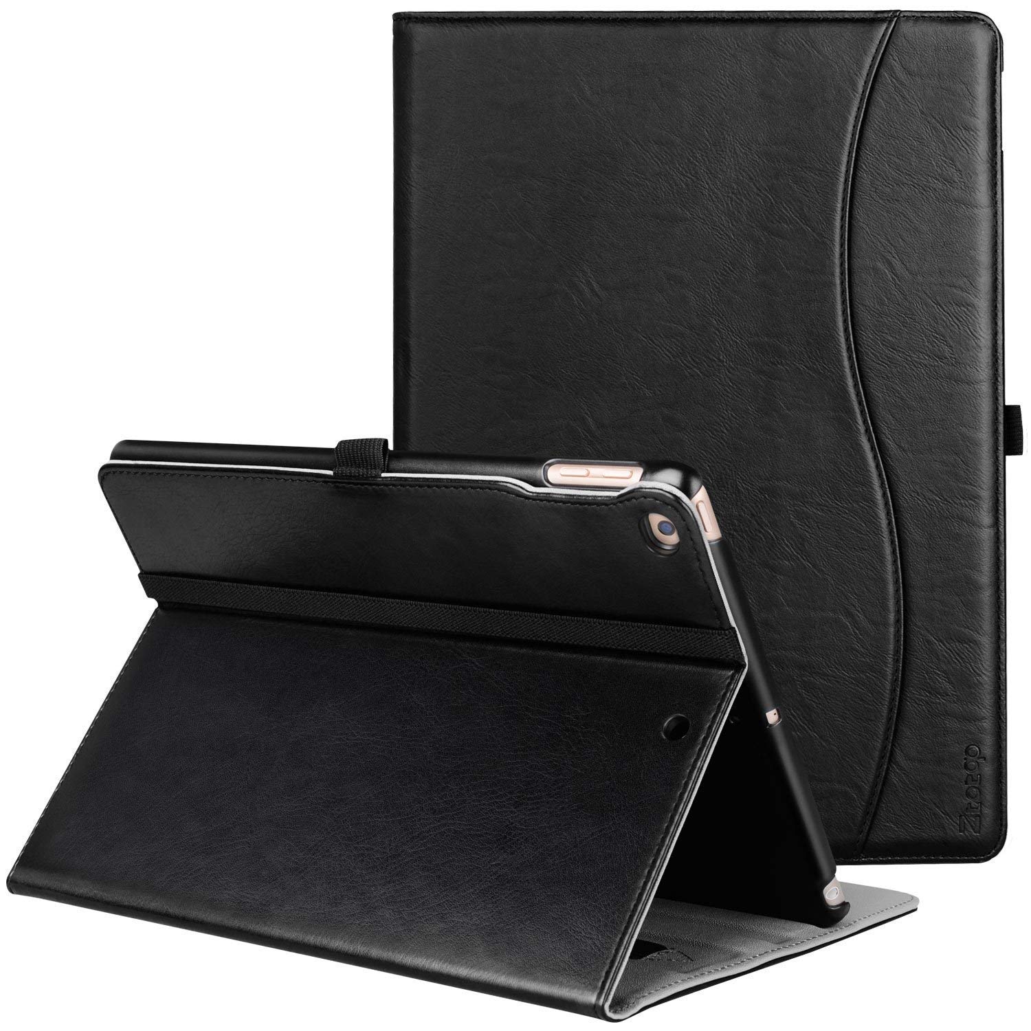 Premium PU Leather Business Folding Cover Case for iPad 6th/5th Gen 9.7 Inch (2018/2017), iPad Air 2 & 1 - Slim Protective Stand with Auto Sleep/Wake - Perfect for Work, Travel & Home Use (Black)