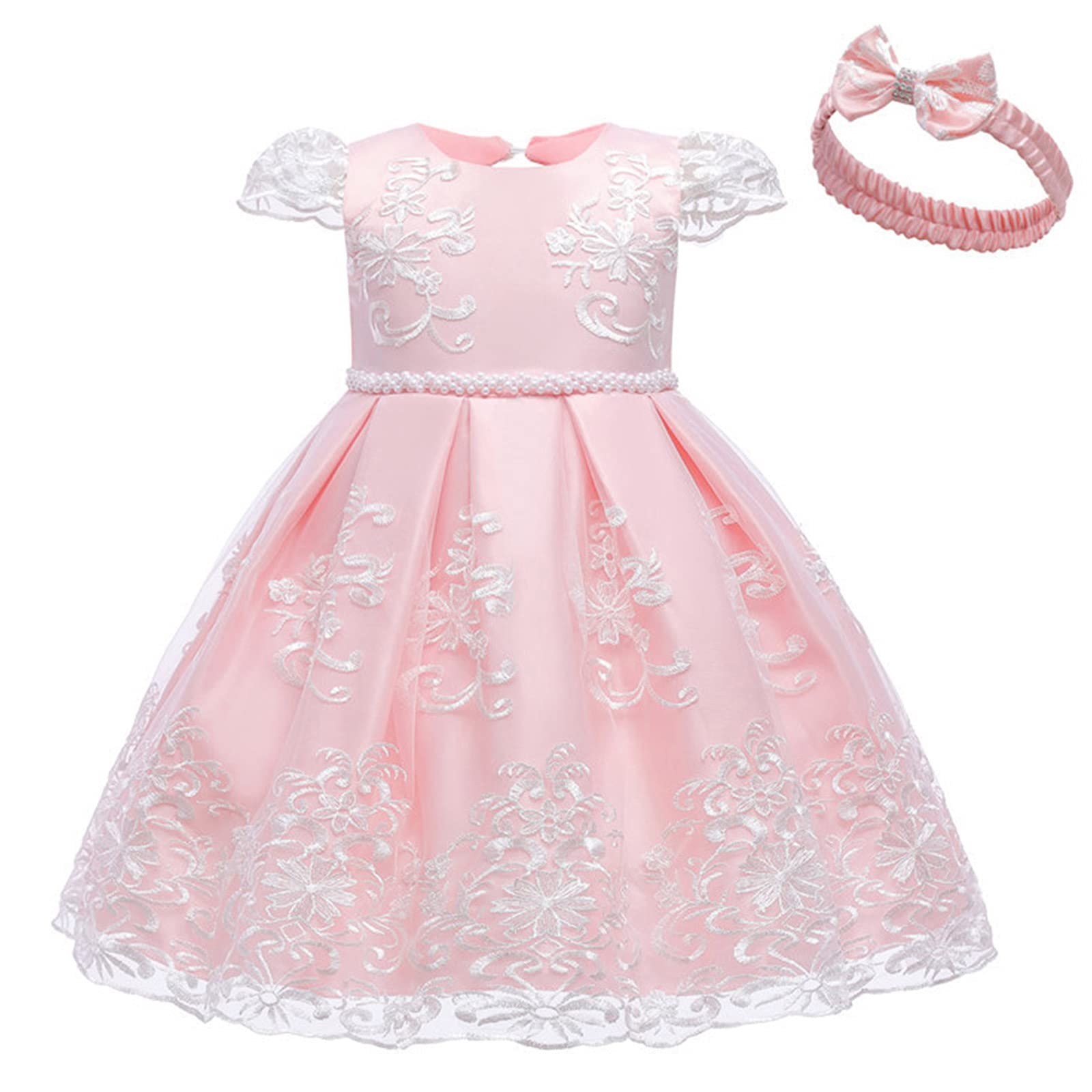**Pink Lace Puffy Princess Dress for Baby Girls 5-6 Years - Big Bow Mesh Flower Party Dress for Birthday, Wedding & Special Occasions**