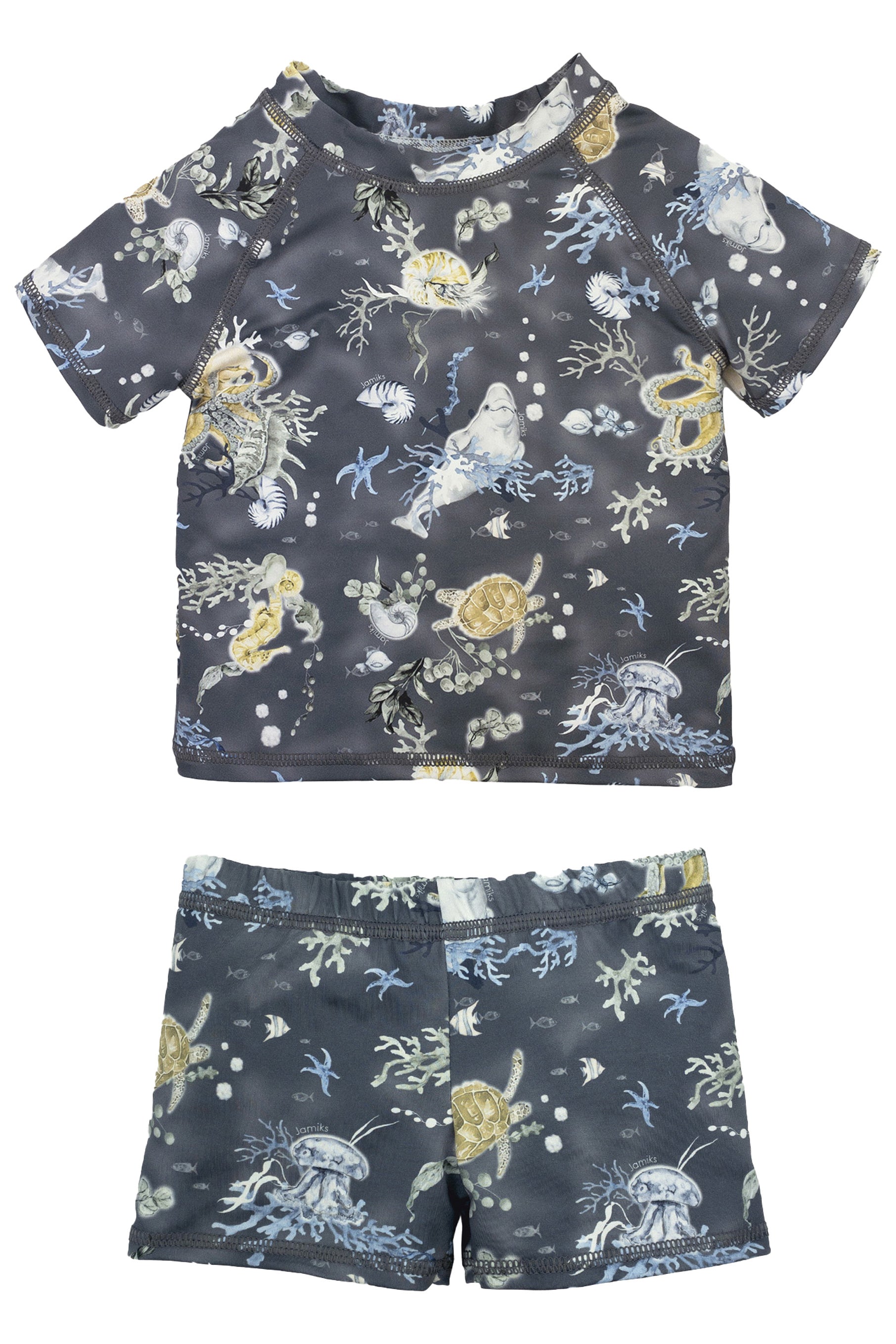 Travis Navy Blue Ocean Print Swimwear Set - Women's Swim Top & Shorts for Beach, Pool, and Summer Vacation