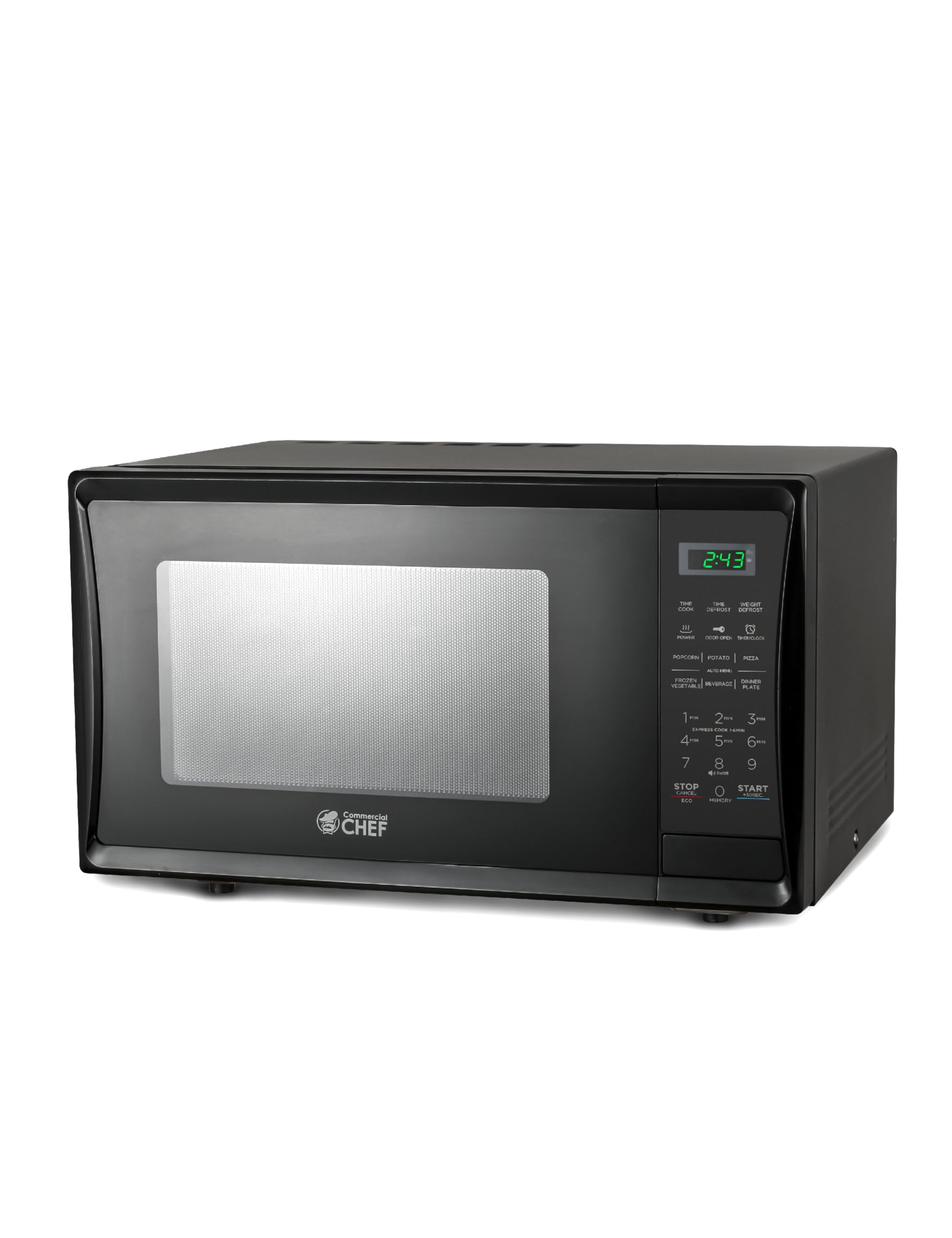 Commercial Chef 1.1 Cu Ft 1000W Countertop Microwave with 10 Power Levels, Push Button Door Lock, Turntable & Digital Controls - Perfect for Kitchens, Offices, Dorms & Small Spaces (Black)
