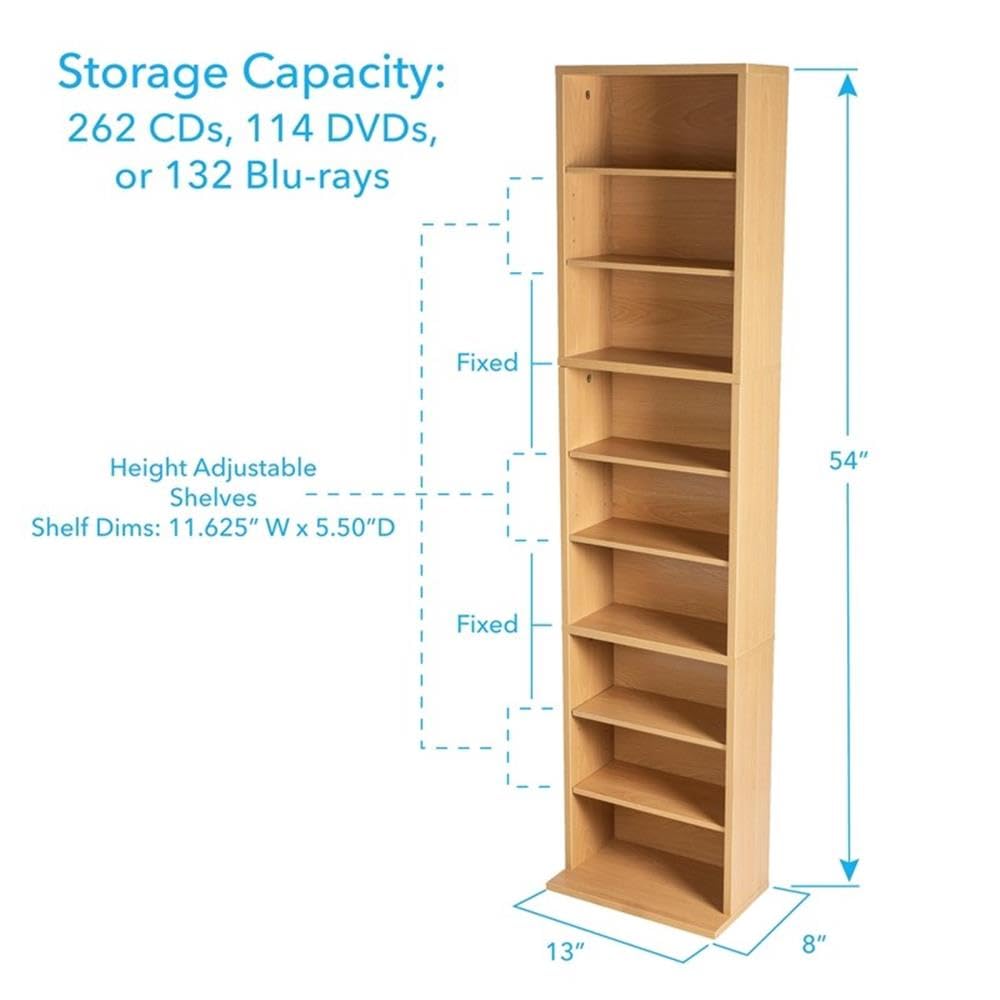 Atlantic 74735728 Summit CD DVD Shelf - Engineered Wood Maple Storage Unit for Media, Collectibles & Home Organization - Perfect for Living Room, Office & Game Room Storage