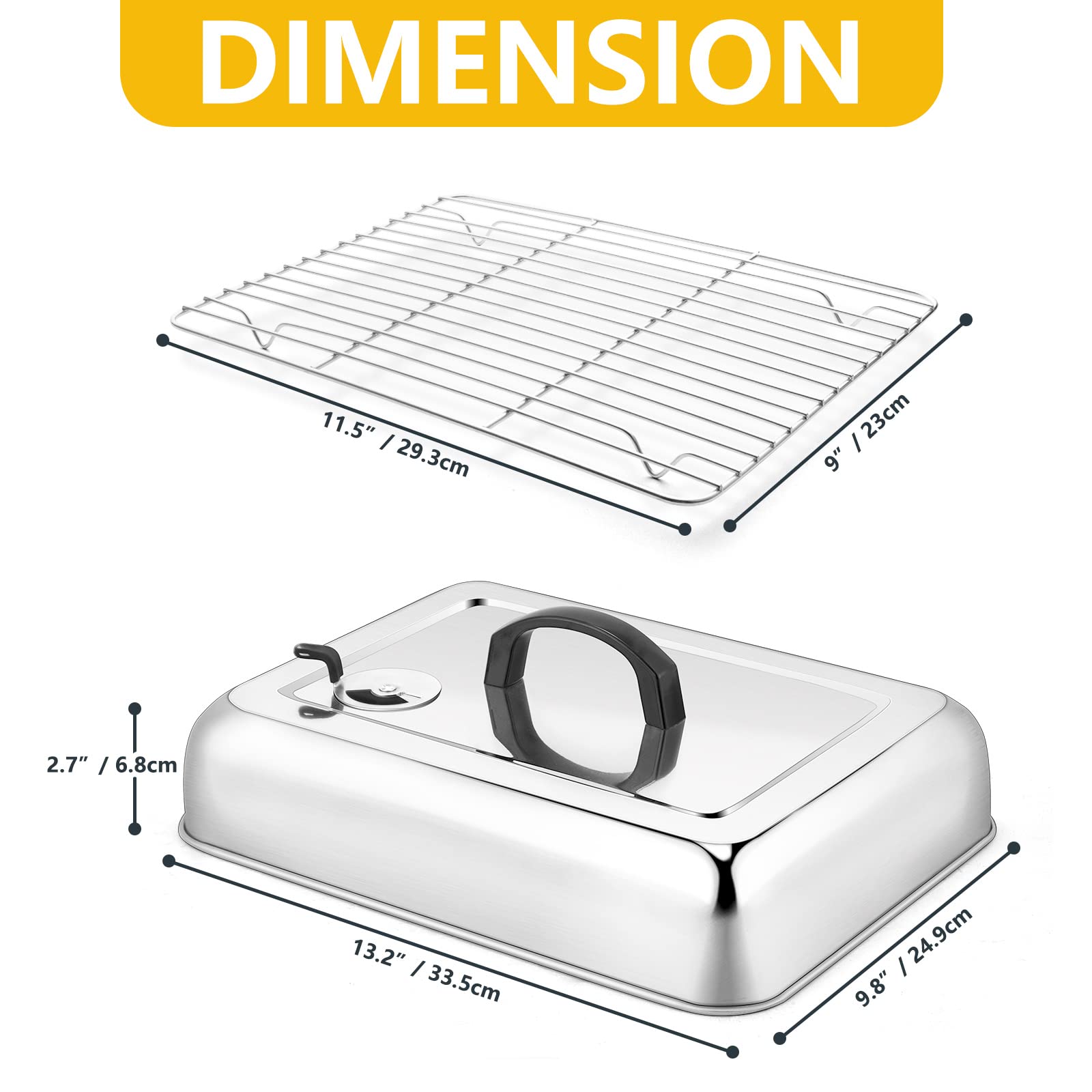 Leonyo 13-Inch Rectangular Basting Cover with 11x9-Inch Cooling Rack - Cheese Melting Dome & Wire Rack for Baking, Griddle Accessories with Steam Dome Lids - Perfect for Oven, BBQ, Flat Top Grill Cooking - Ideal for Restaurants, Home Kitchens & Outdoor Cooking