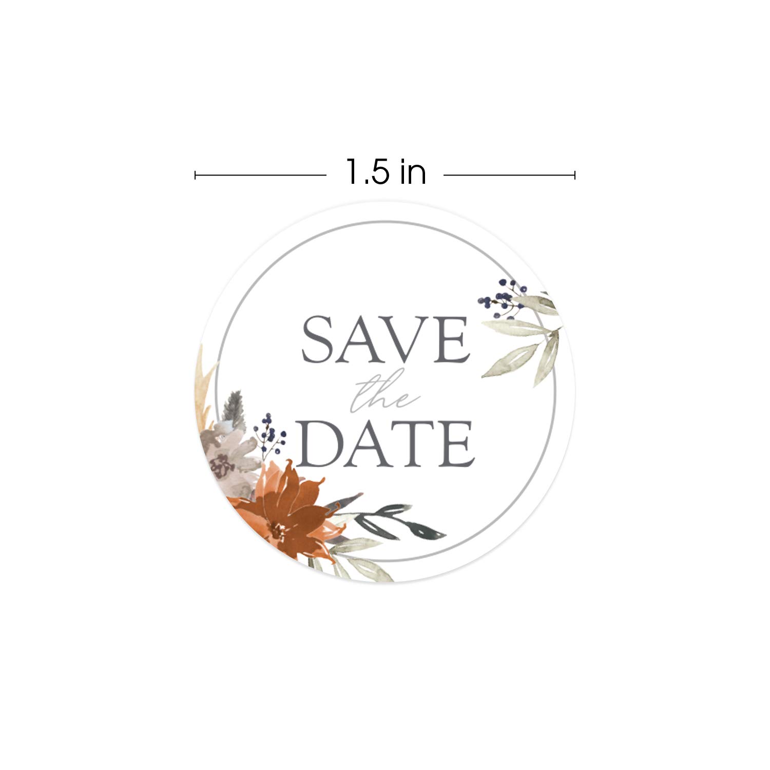 Indie Autumn Floral Save The Date Stickers - 1.5 Inch Fall Wedding Labels - 250 Watercolor Engagement Stickers for Invitations, Envelopes & DIY Scrapbooking