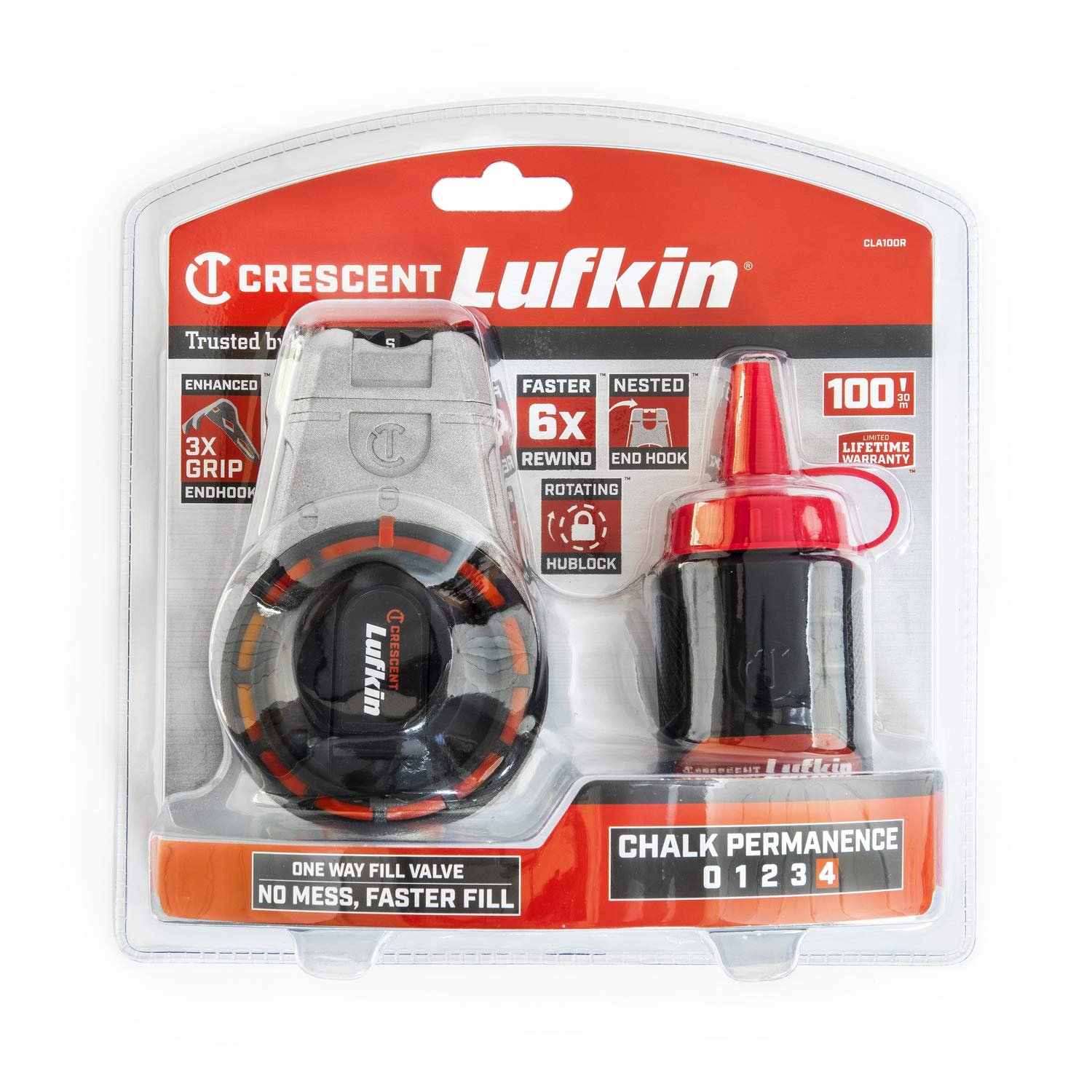 **Crescent Lufkin 100-Foot Professional Aluminum Chalk Reel with Red Chalk - CLA100R - Perfect for Construction, Carpentry, and DIY Projects**