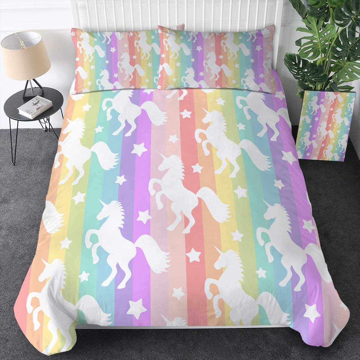 Whimsical Unicorn Duvet Cover Set - Pastel Rainbow Stripes, 3-Piece Magical Horse Bedding for Kids (Twin Size) | Perfect for Girls' Bedrooms, Birthday Gifts & Fantasy Themed Decor